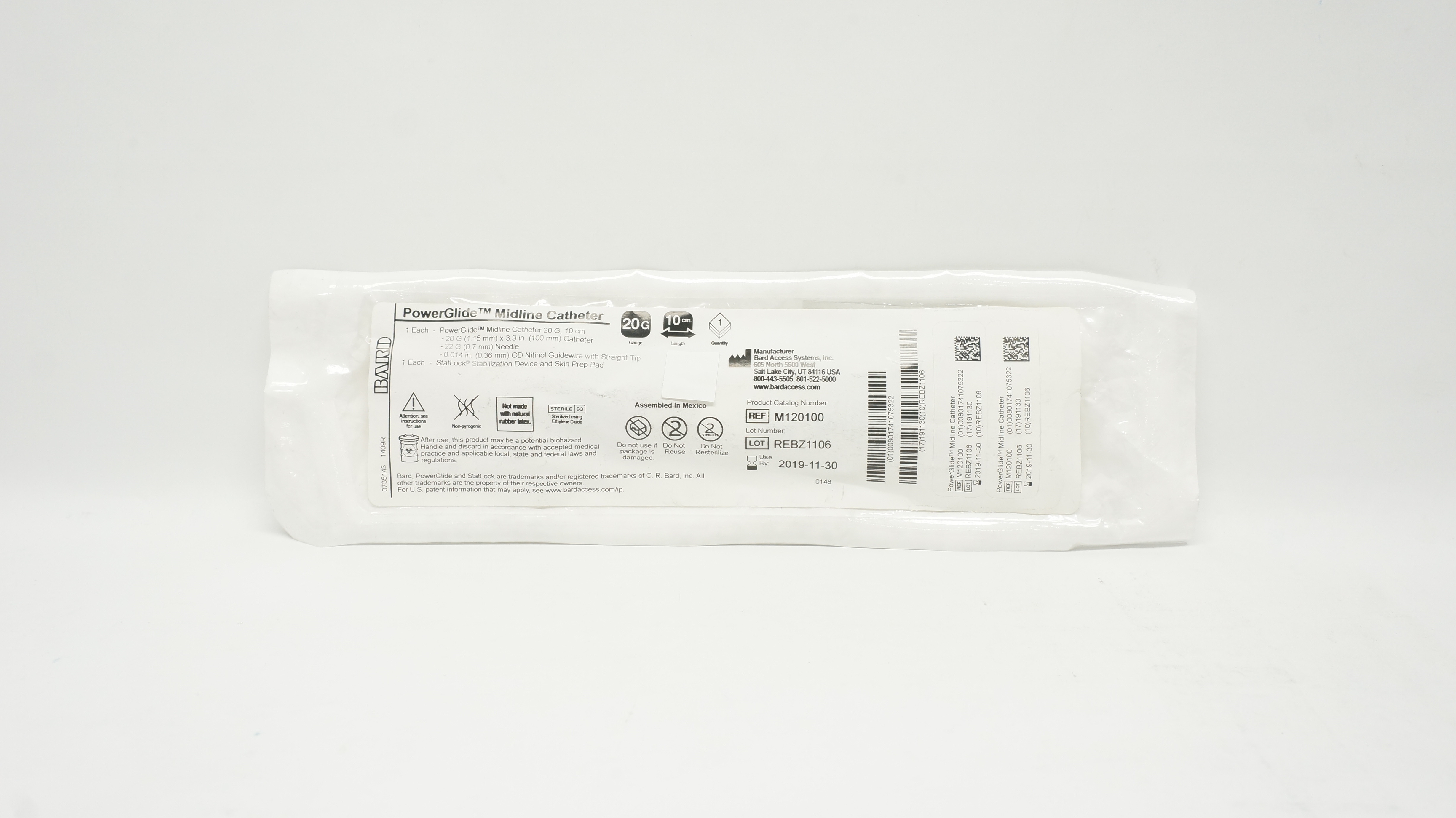 Bard M120100 PowerGlide Midline Cath. 20G x 10cm (x)