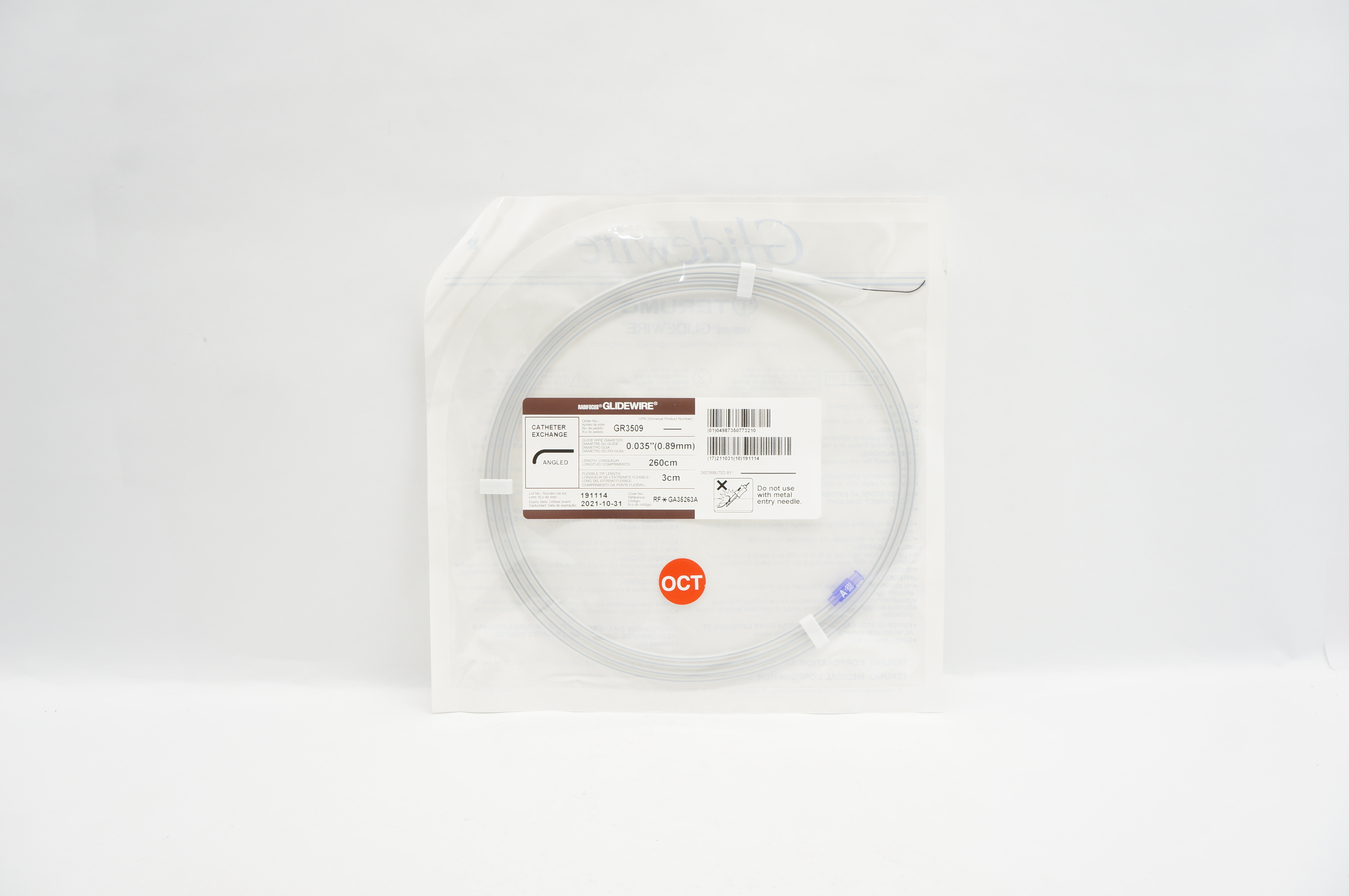 Terumo GR3509 Radifocus Glidewire Cath. Exchange Angled 0.035inch x 260cm (x)