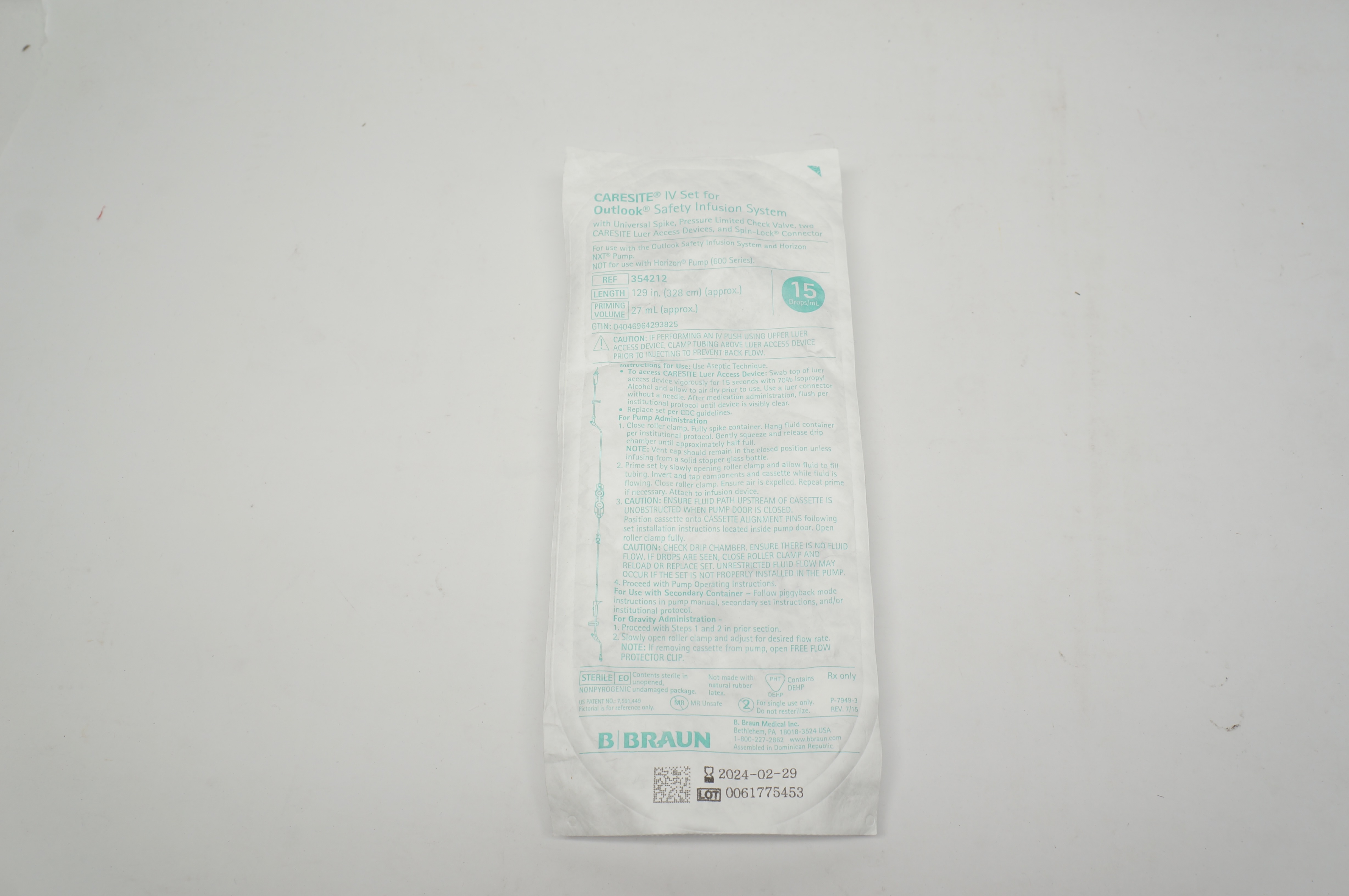 Braun 354212 Caresite IV Set for Outlook Safety System 129inch x 27mL
