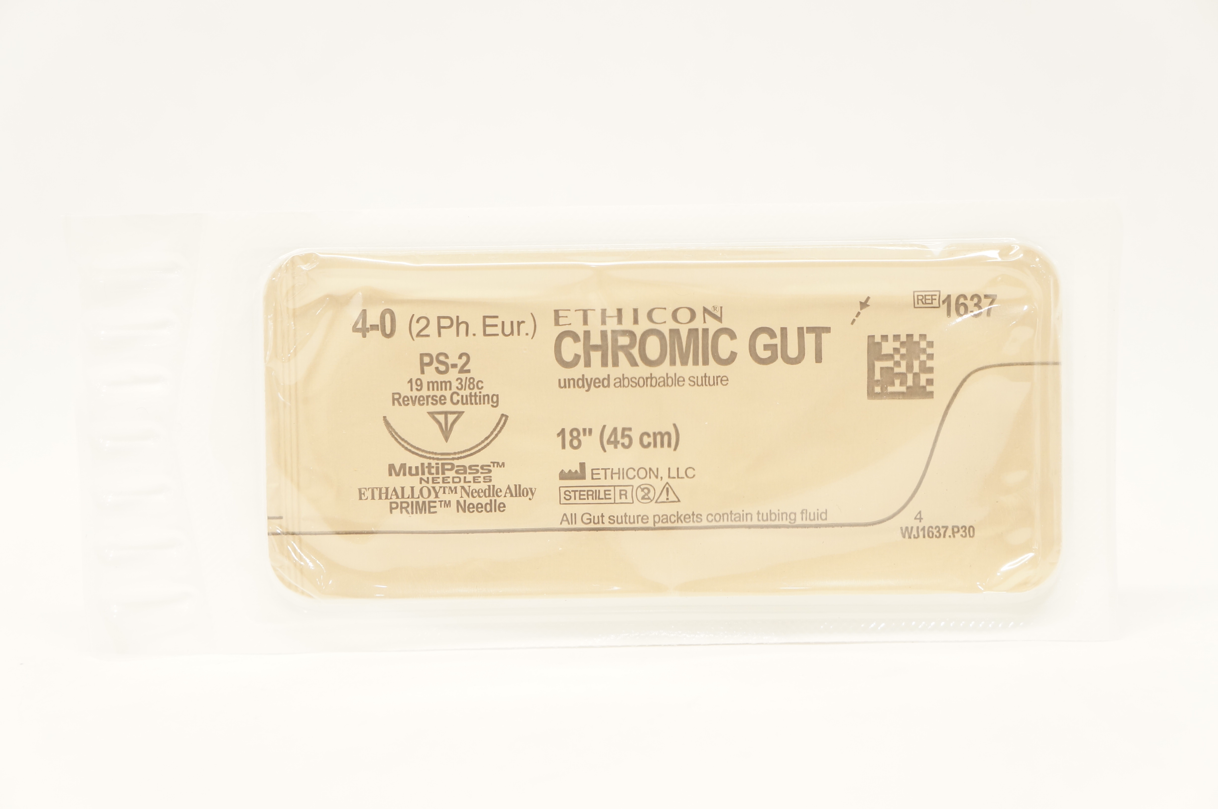 Ethicon 1637 4-0 CHROMIC GUT Surgical Stre PS-2 19mm 3/8c Reverse Cutting 18inch