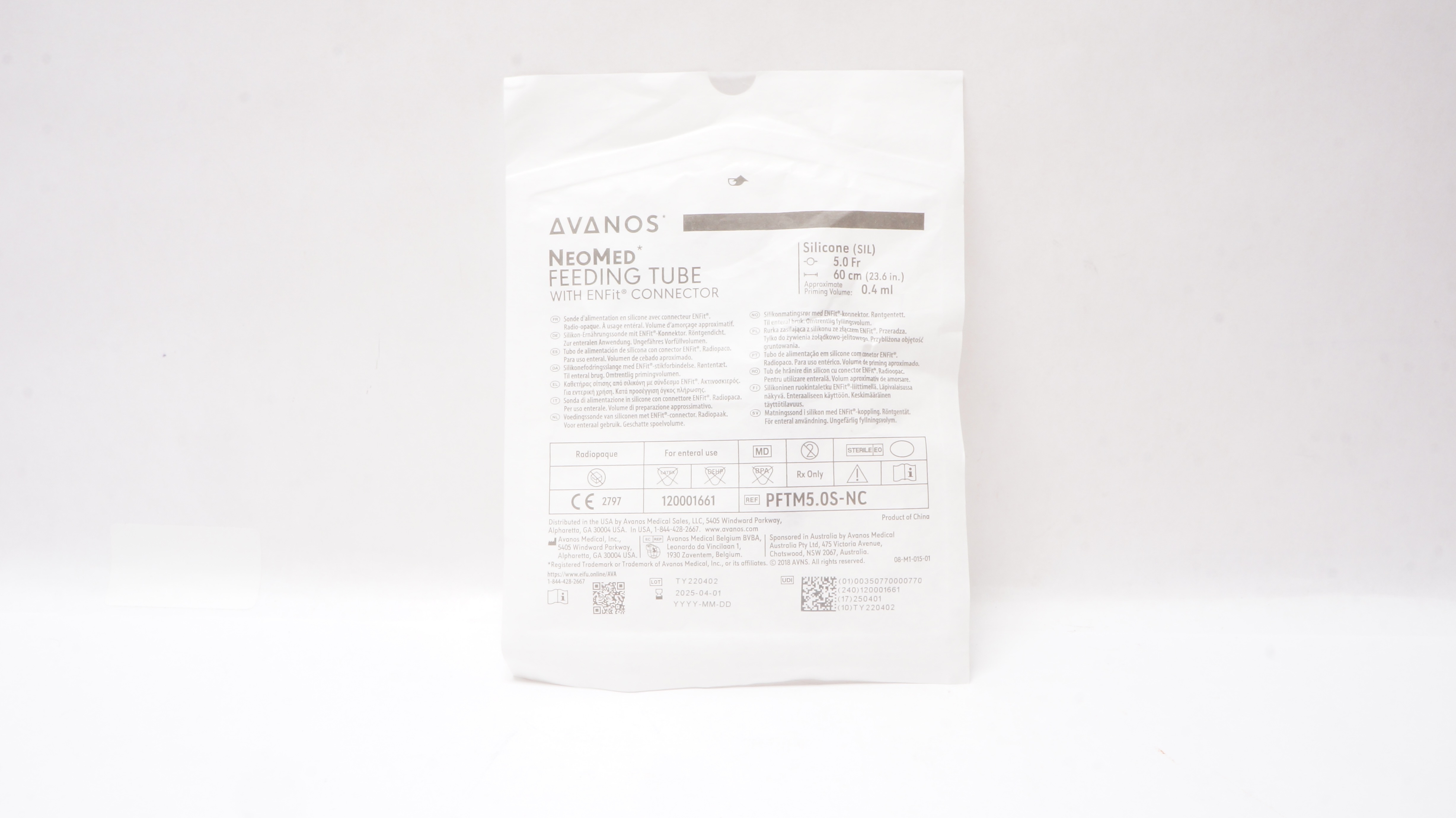 Avanos PFTM5.0S-NC NeoMed Feeding Tube with EnFit Connector 5.0Fr x 60cm