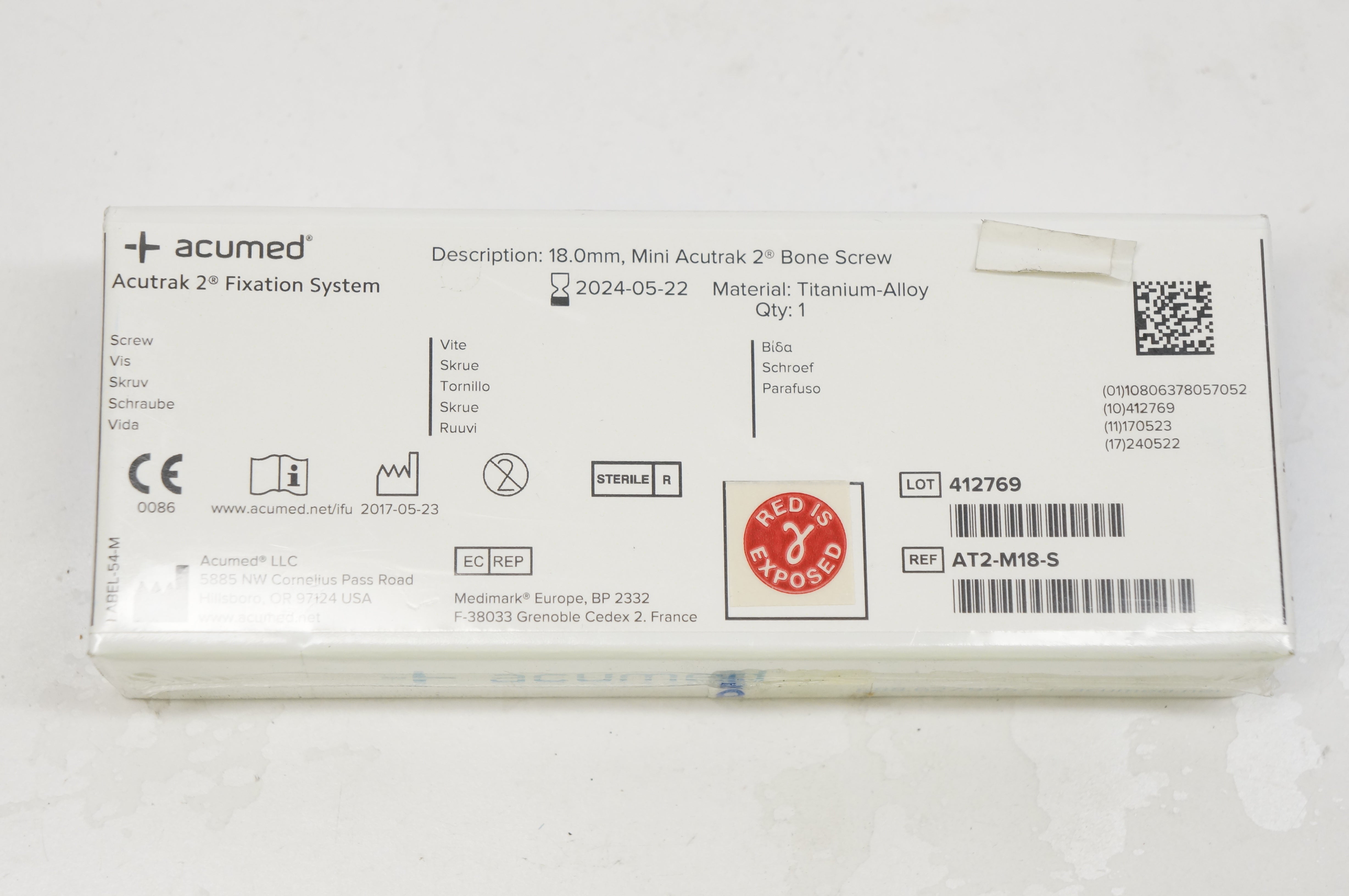 Acumed AT2-M18-S Acutrak 2 Fixation System 18mm, Titanium-Alloy