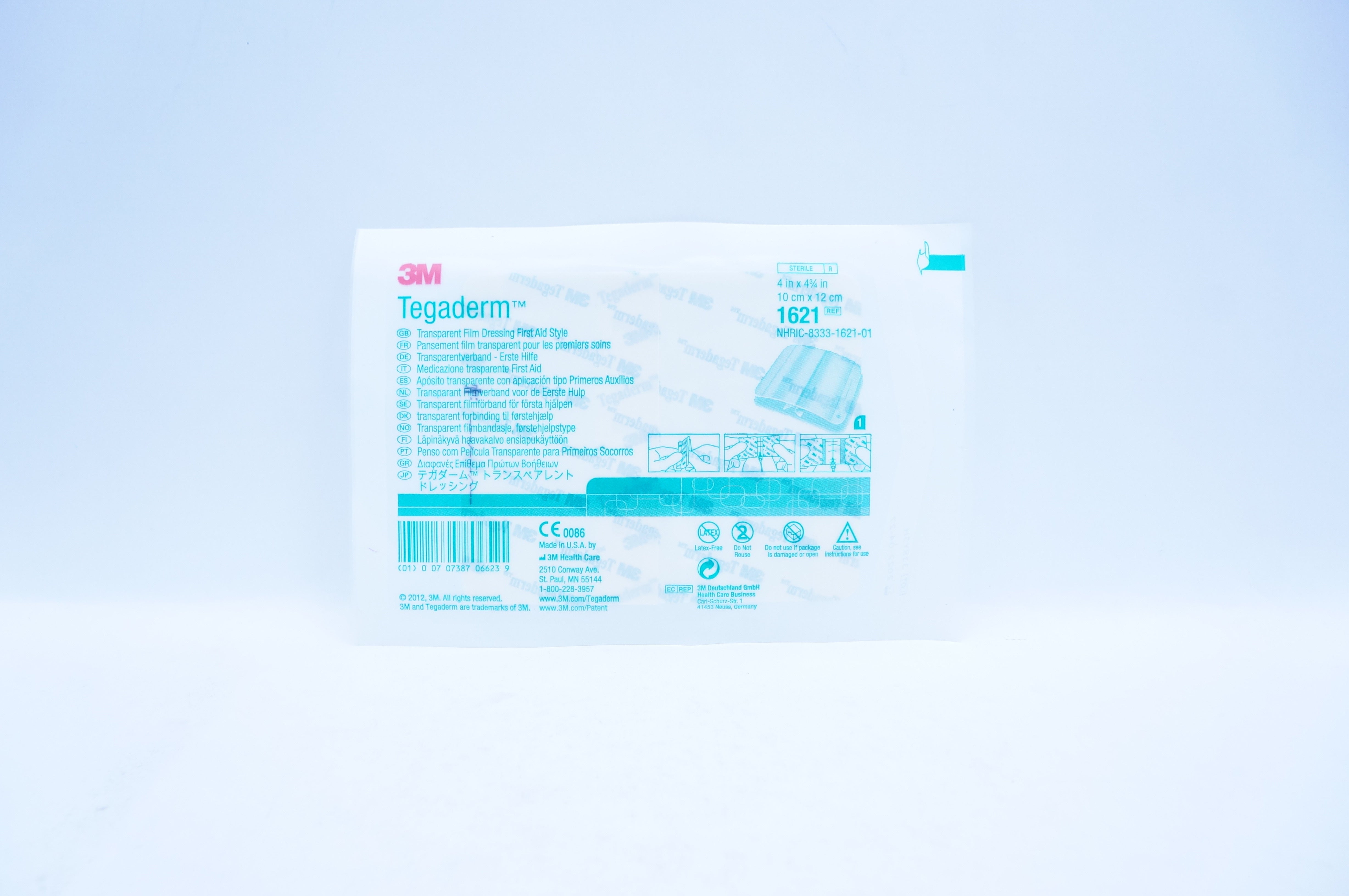 3M 1621 Tegaderm Transparent Film Dressing First Aid Style 4 x 4 3/4 inch