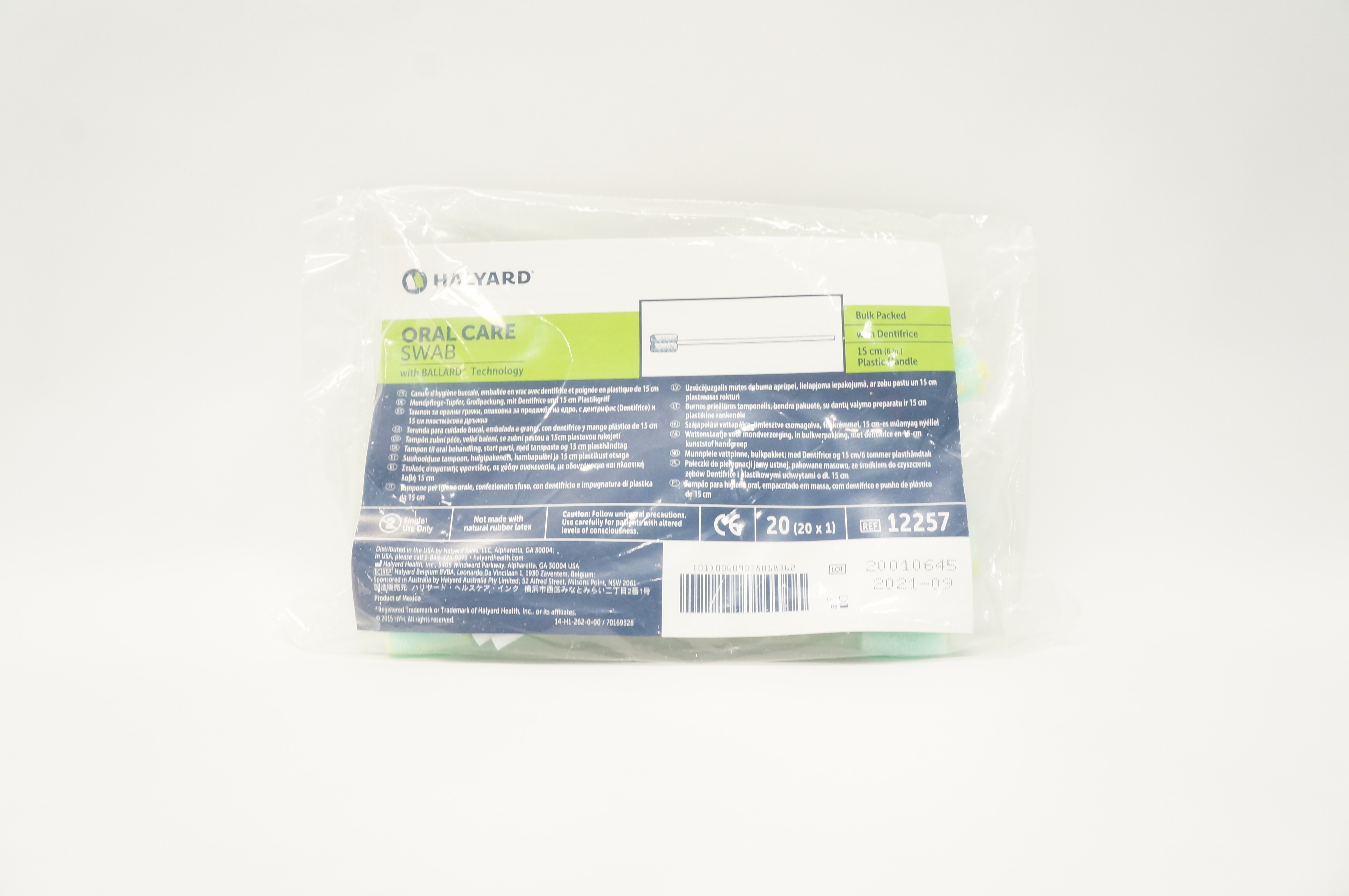 Halyard 12257 Oral Swab with Dentifrice Plastic Handle 6 inch - Pack of 20 (x)