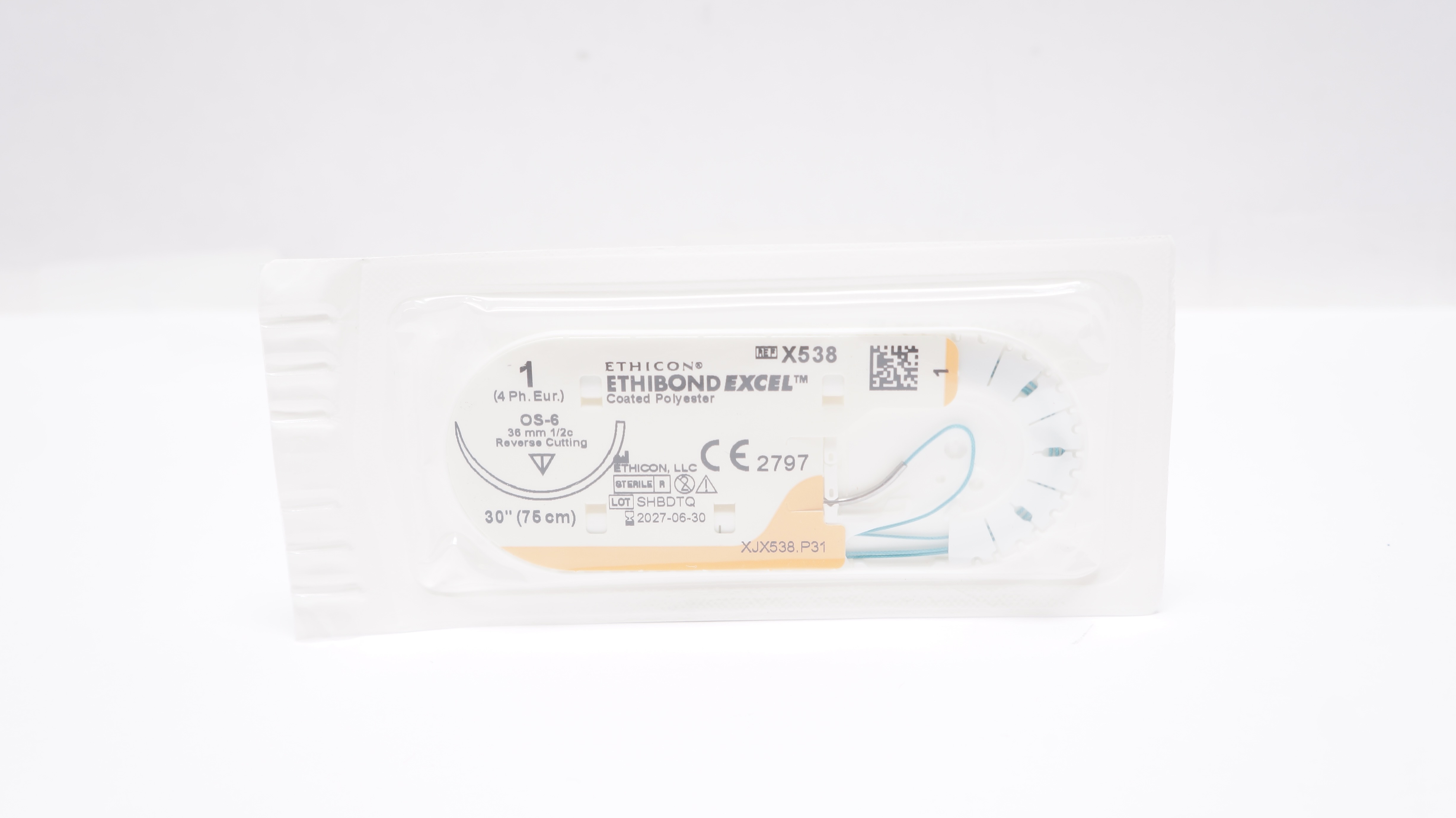 Ethicon X538 1 ETHIBOND EXCEL Stre OS-6 36mm 1/2c Reverse Cutting, 30inch