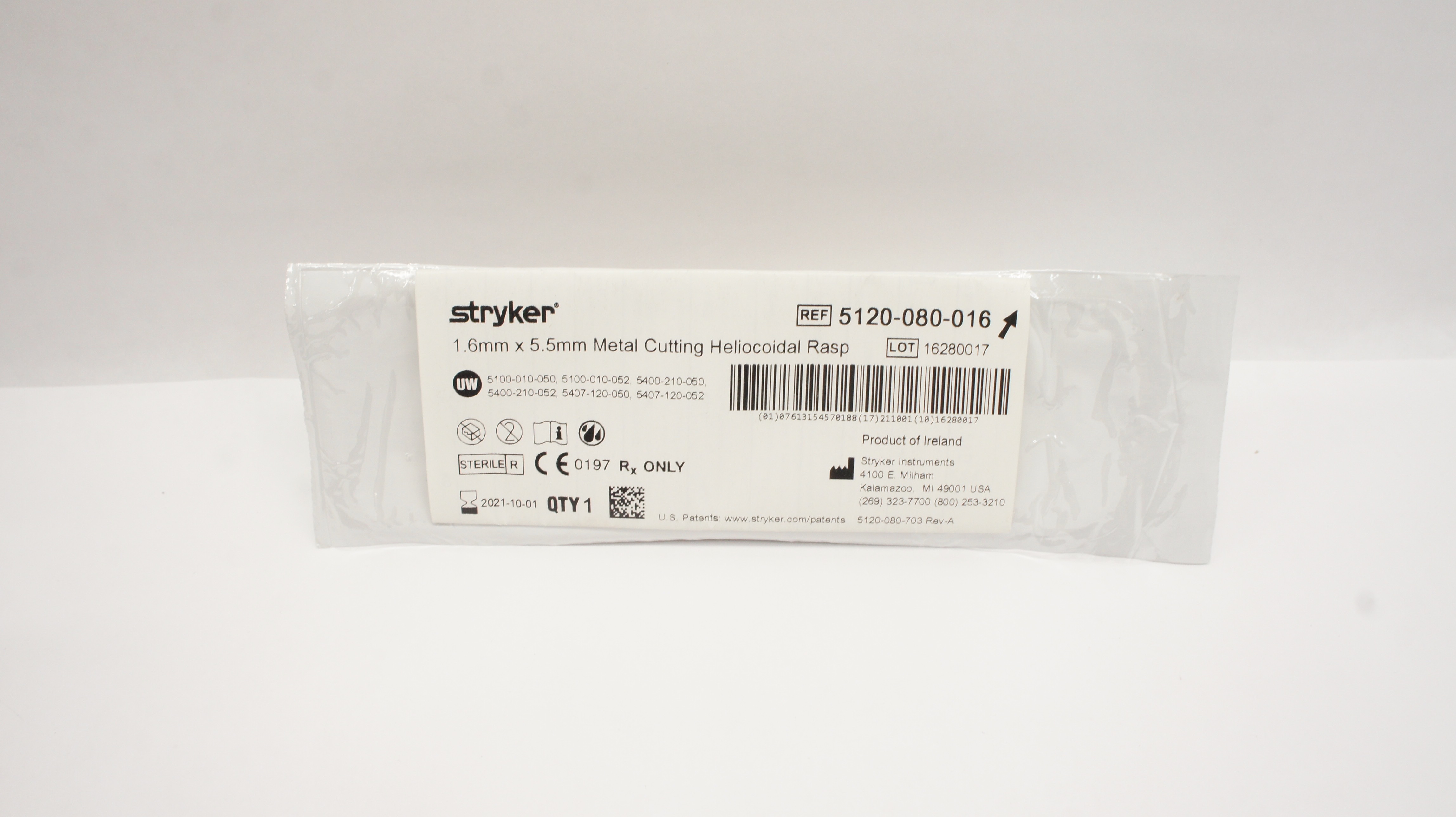 Stryker 5120-080-016 Metal Cutting Heliocoidal Rasp 1.6mm x 5.5mm (x)