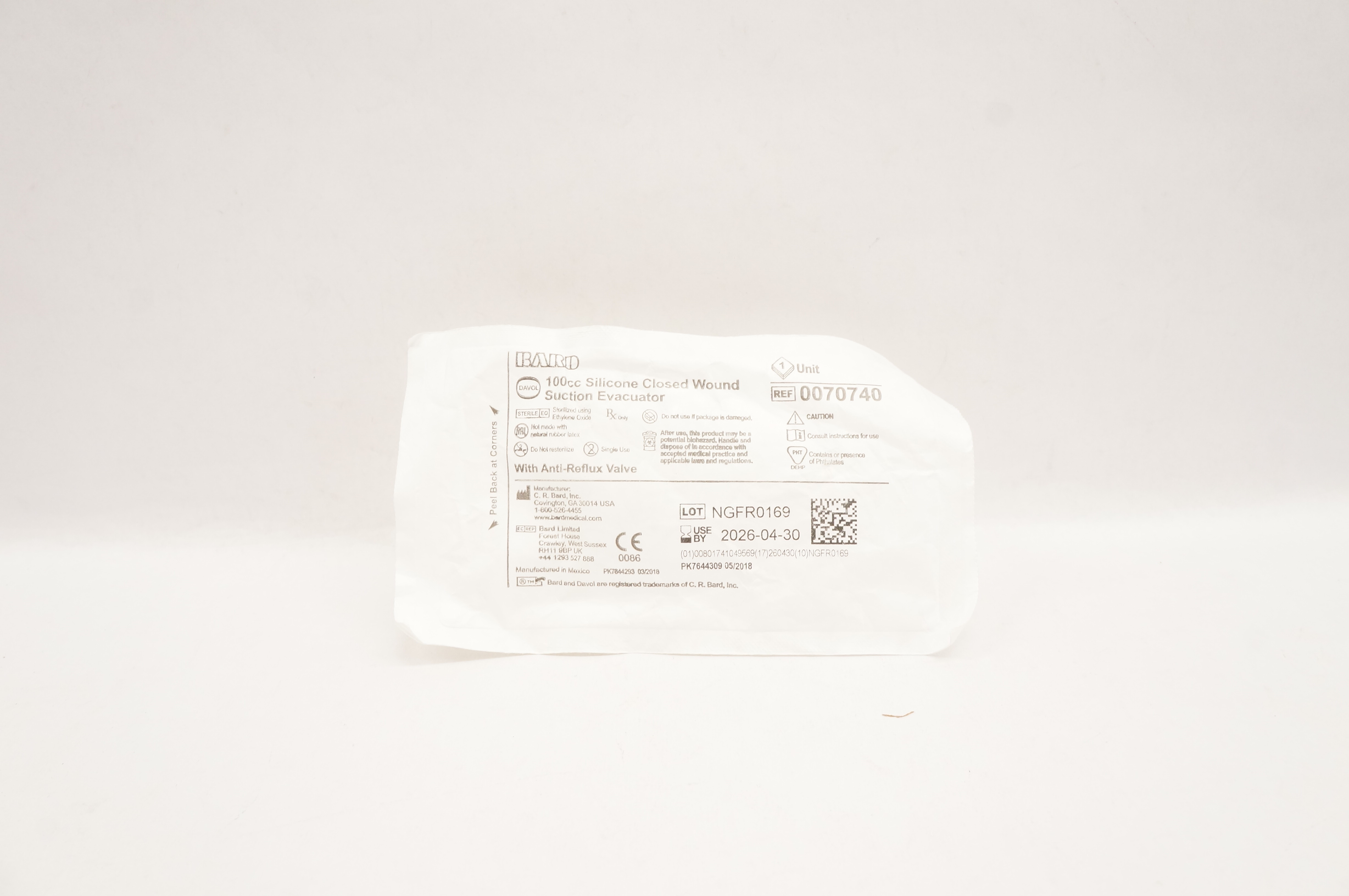 Bard 0070740 Davol Silicone Closed Wound Suction Evacuator 100cc