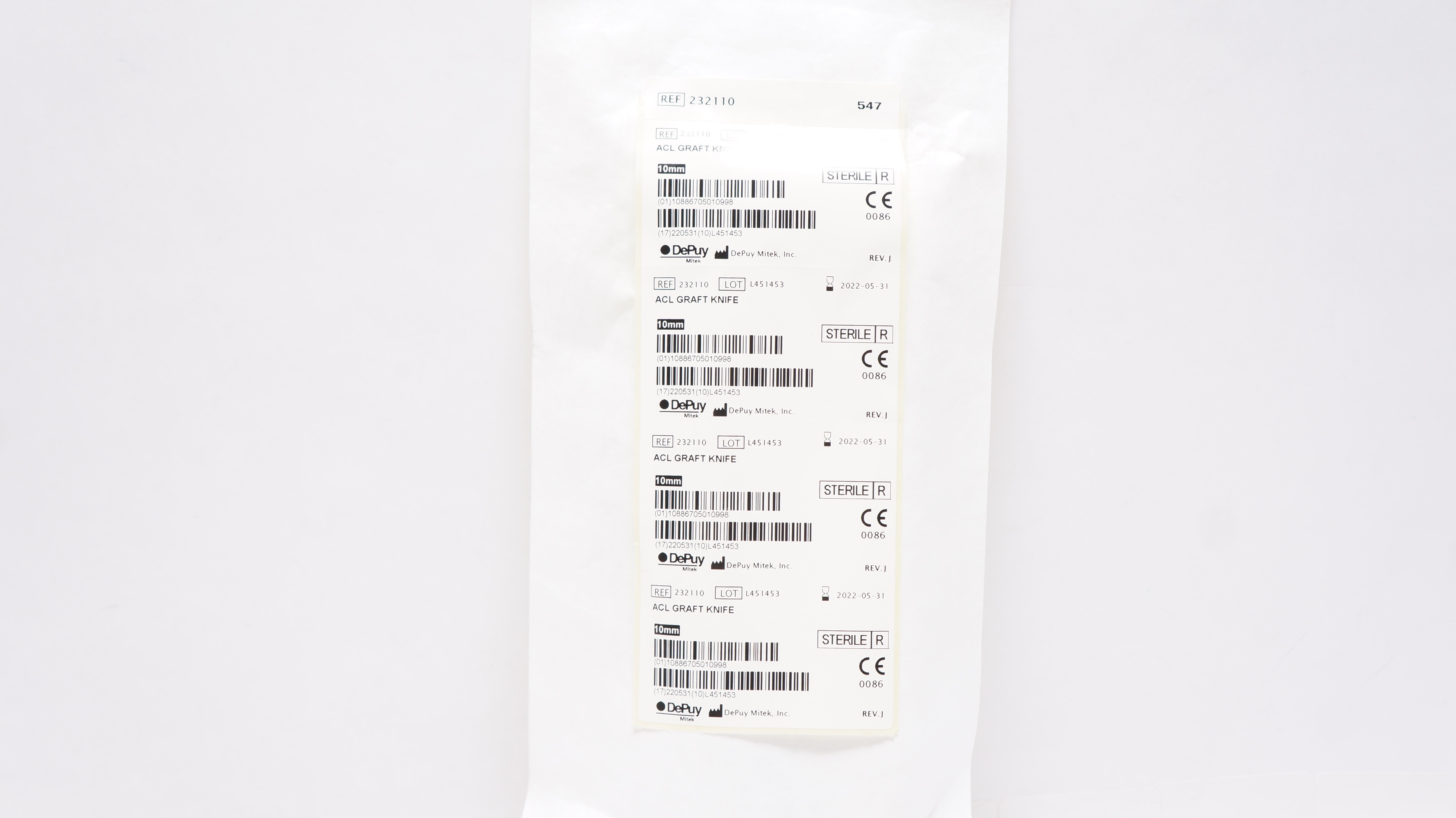 DePuy 232110 Mitek ACL Graft Knife 10mm (x)