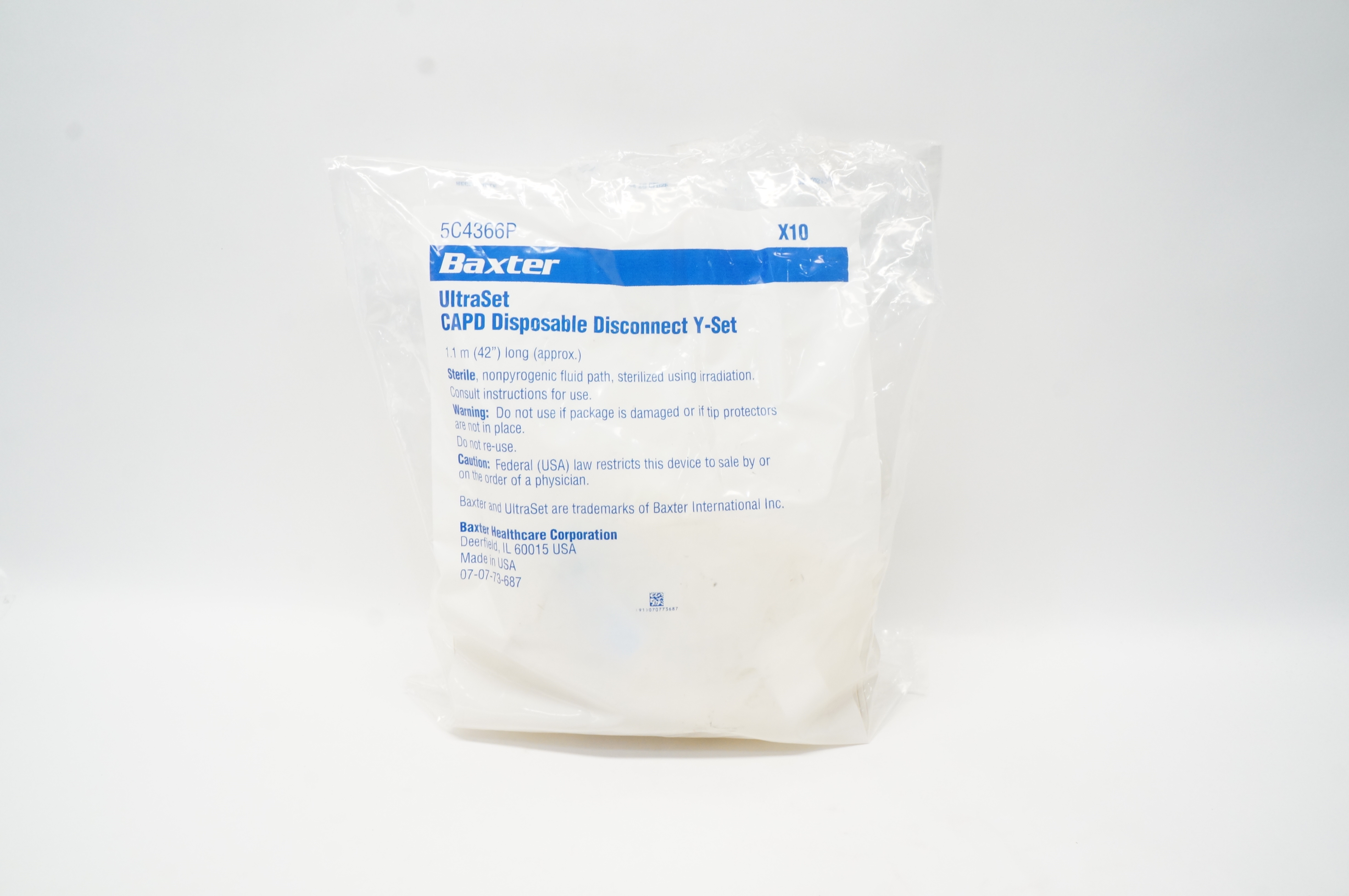 Baxter 5C4366P UltraSet CAPD Disposable Disconnect YSet 42inch Long