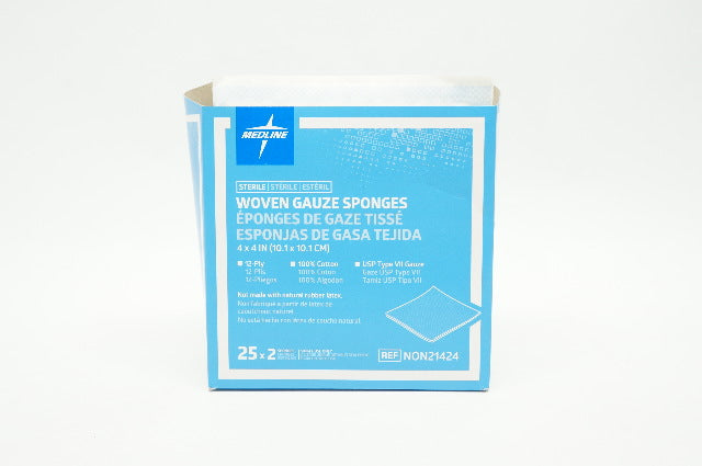 Medline NON21424 Woven Gauze Sponges 12-Ply 4inch x 4inch - Box of 17