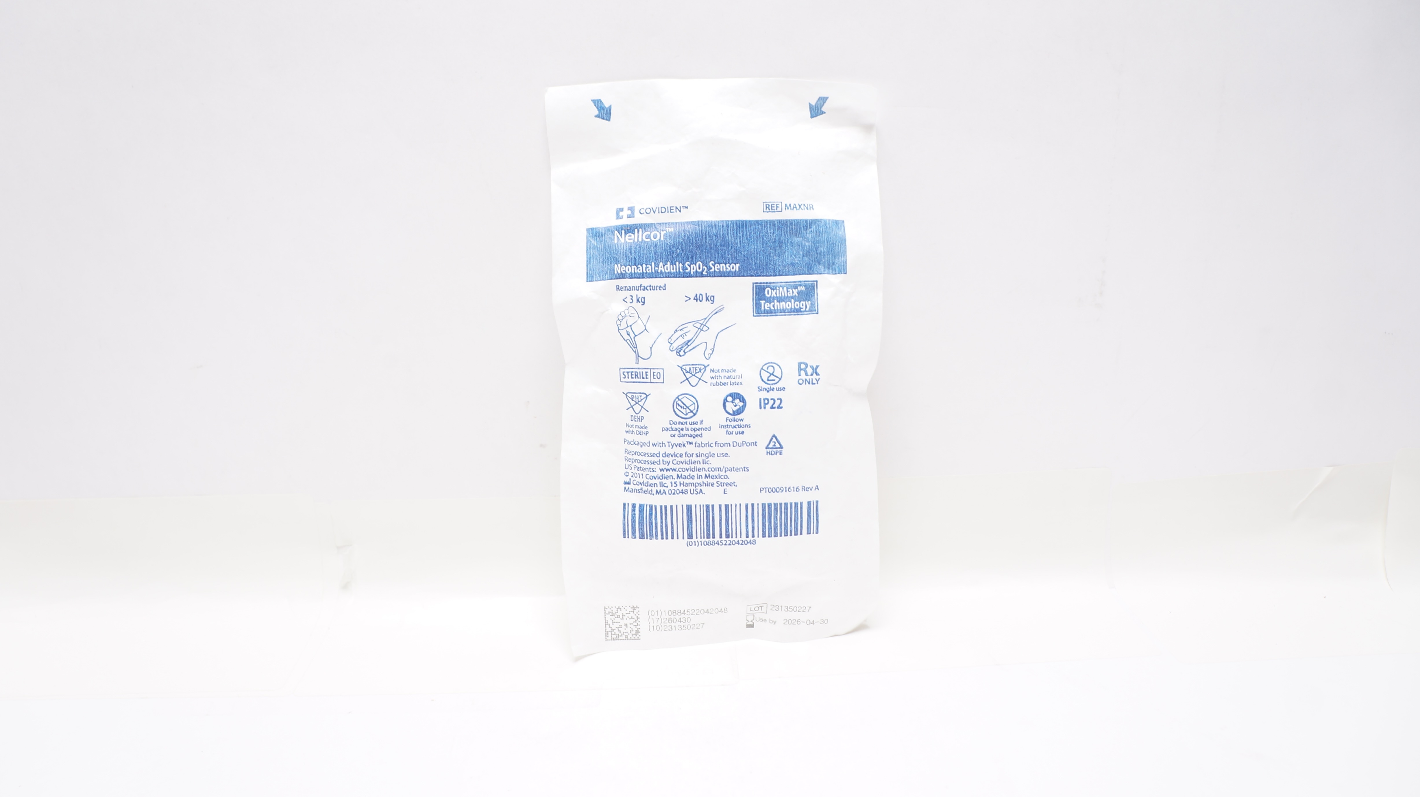 Covidien MAXNR Nellcor OxiMax Technology Neonatal-Adult SpO2 Sensor <3kg, >40kg