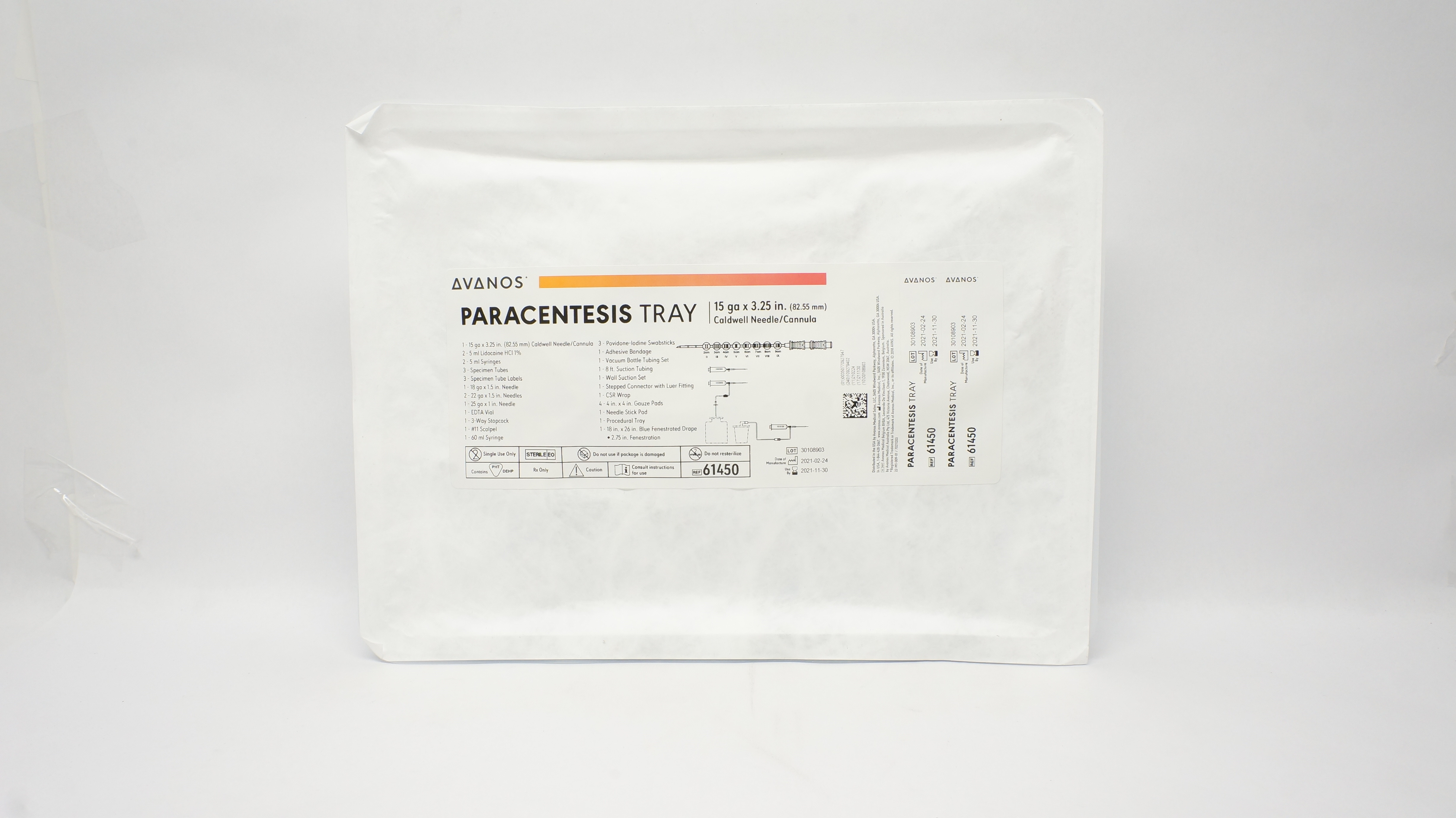 Avanos 61450 Paracentesis Tray Caldwell Ndle/Cannula 15ga x 3.25inch (x)