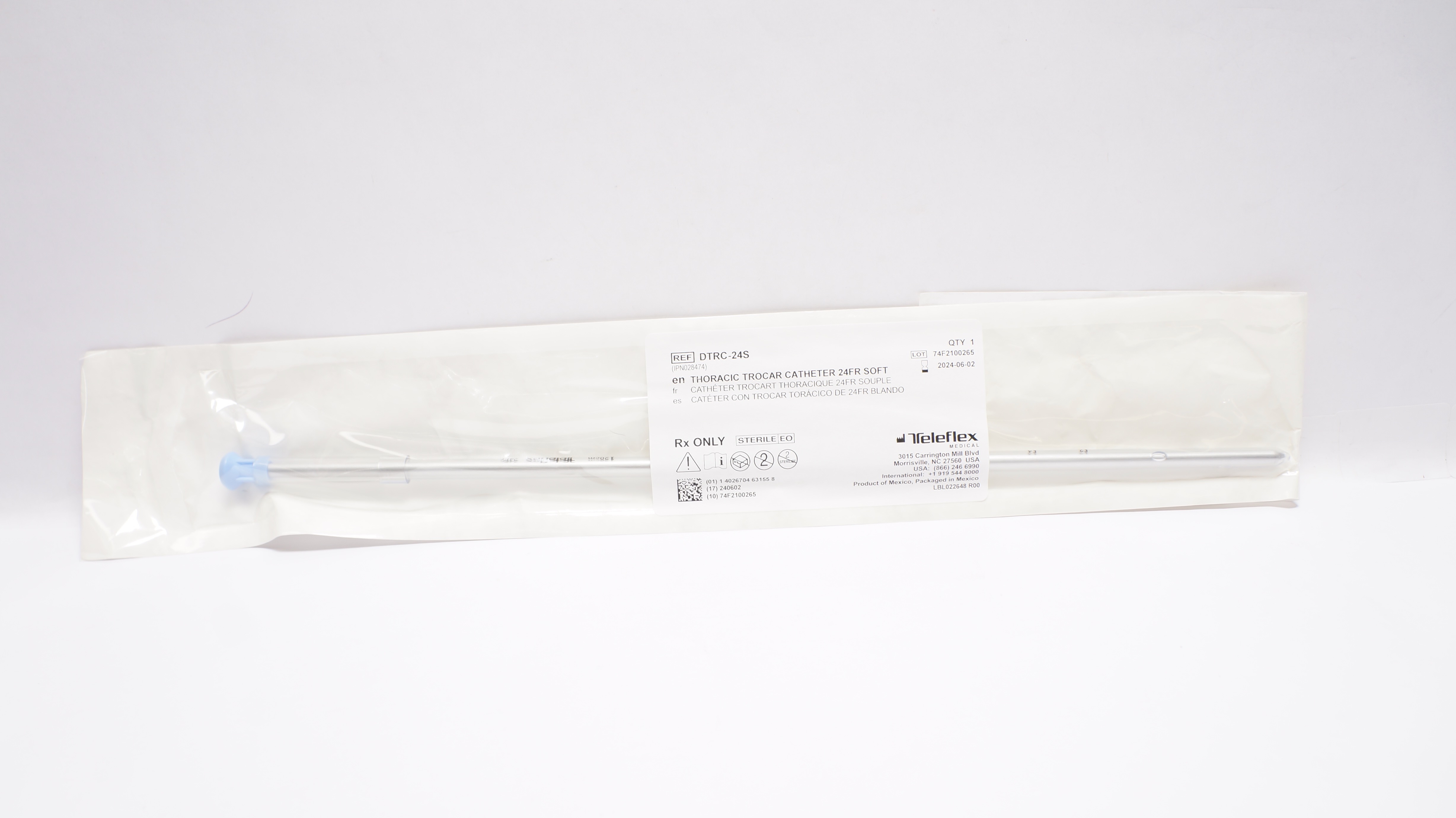 Teleflex DTRC-24S Thoracic Trocar Cath. 24 FR. Soft (x)