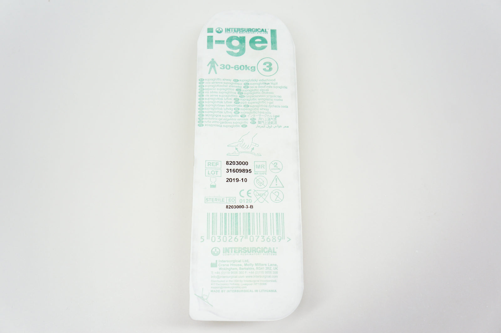 Intersurgical 8203000 I-Gel Supraglottic Airway 30-60kg, Size 3 (x)