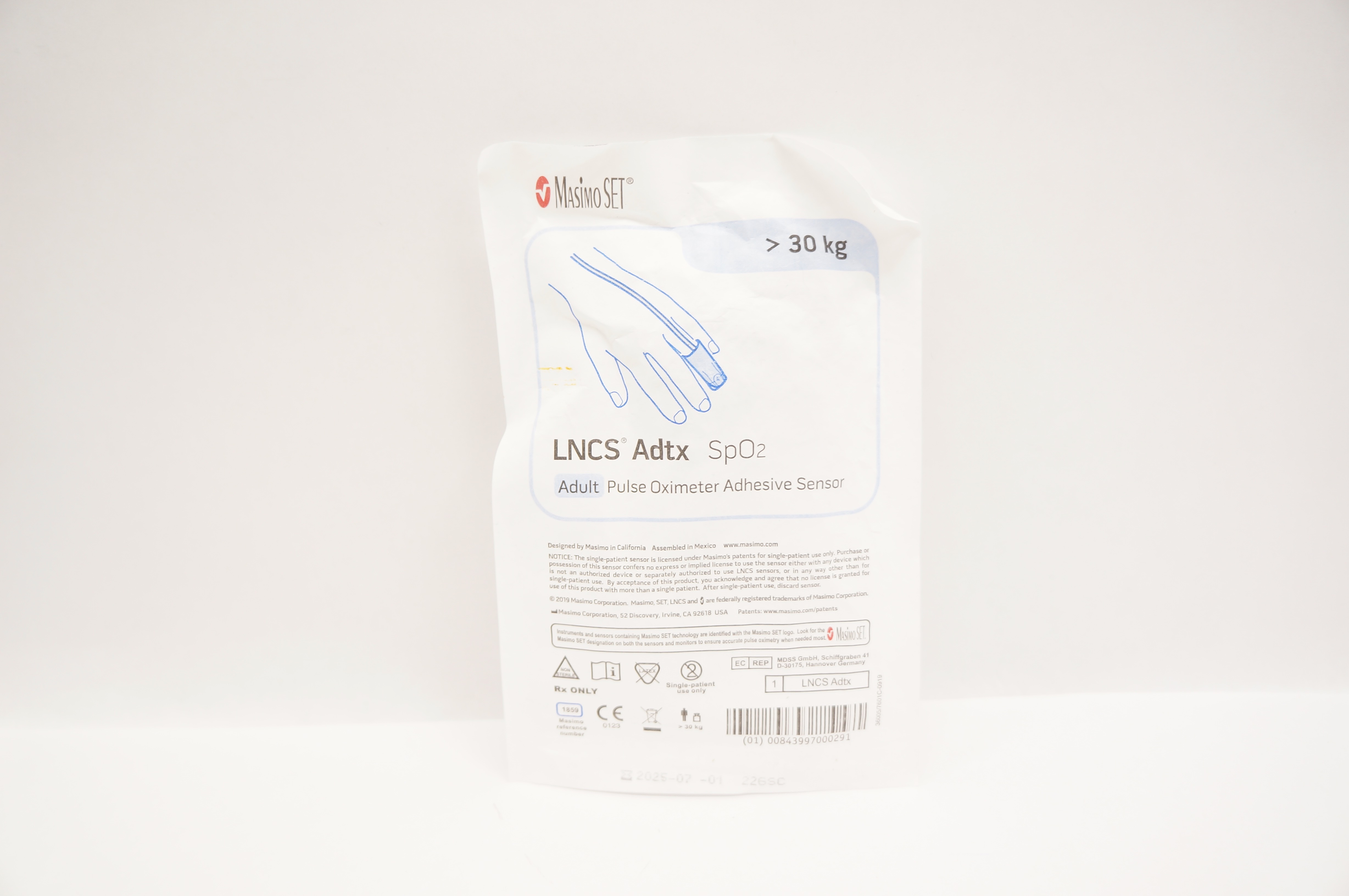 MasimoSet 1859 LNCS Adtx SpO2 Adult Pulse Oximeter Adhesive Sensor >30kg
