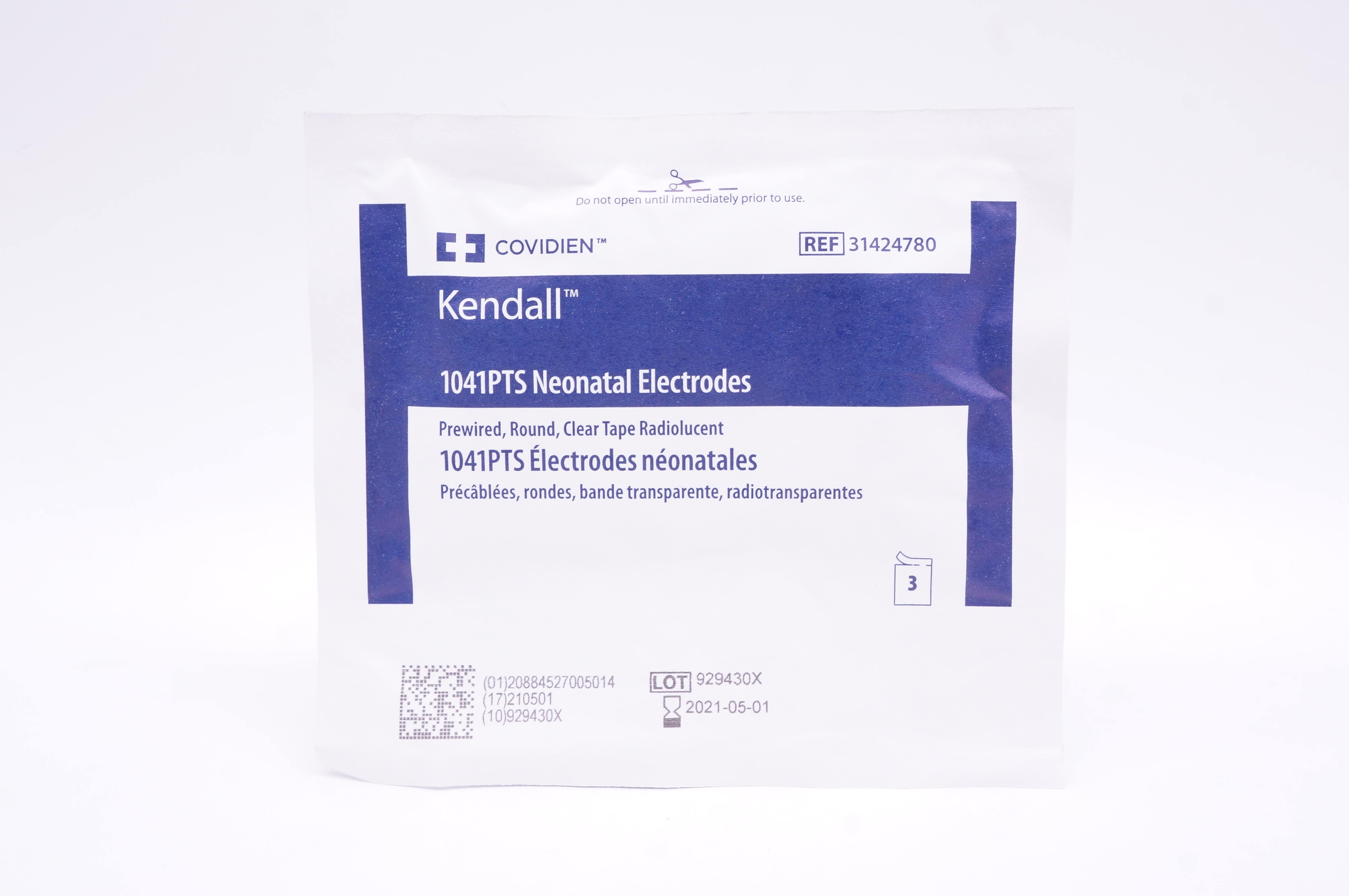 Covidien 31424780 1041PTS Neonatal Electrodes Prewired Round - Pack of 3