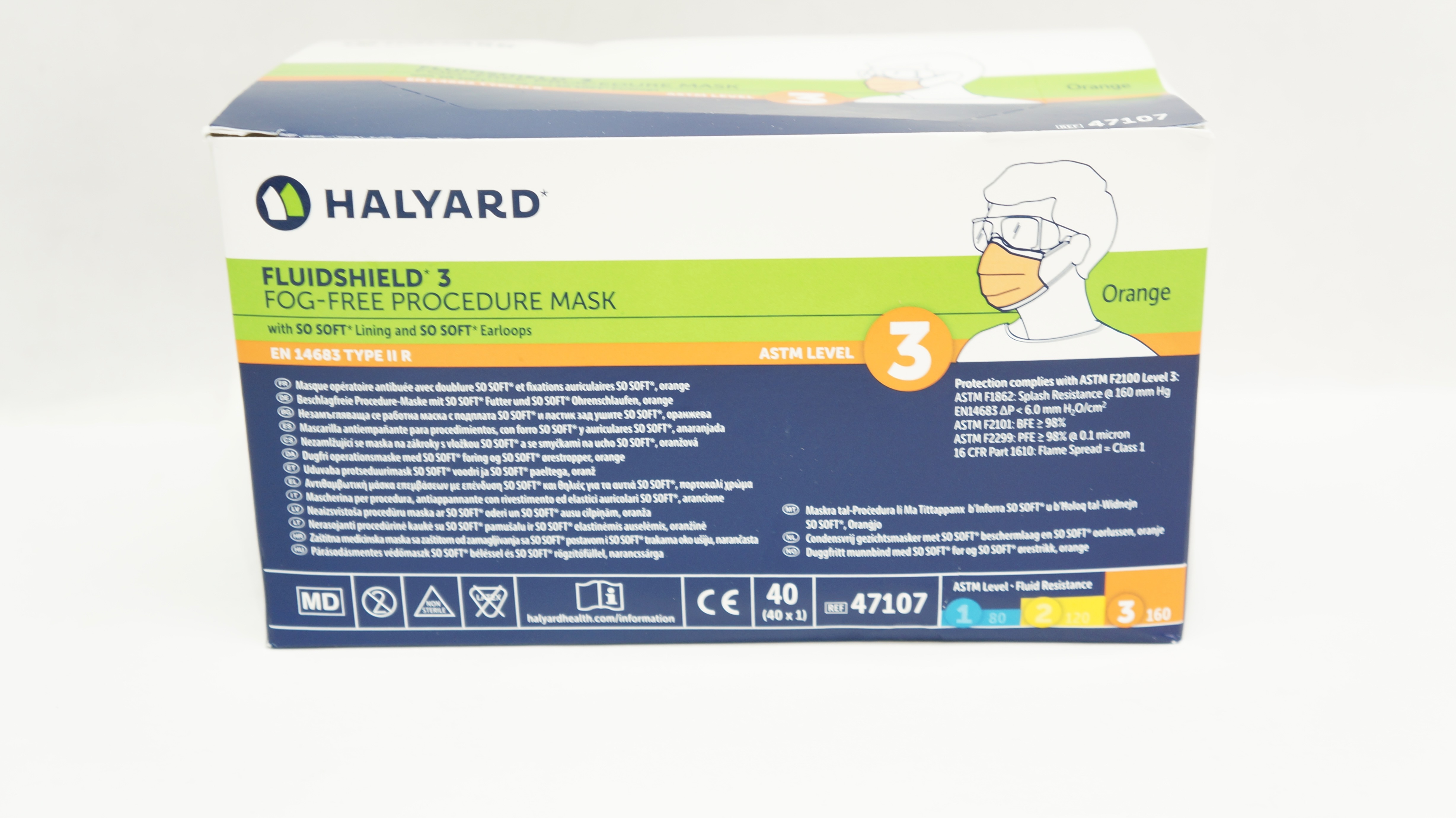 48207 Mask Halyard 47107 Fluidshield 3 Fog-Free Procedure Mask ASTM Level 3 - Box ...