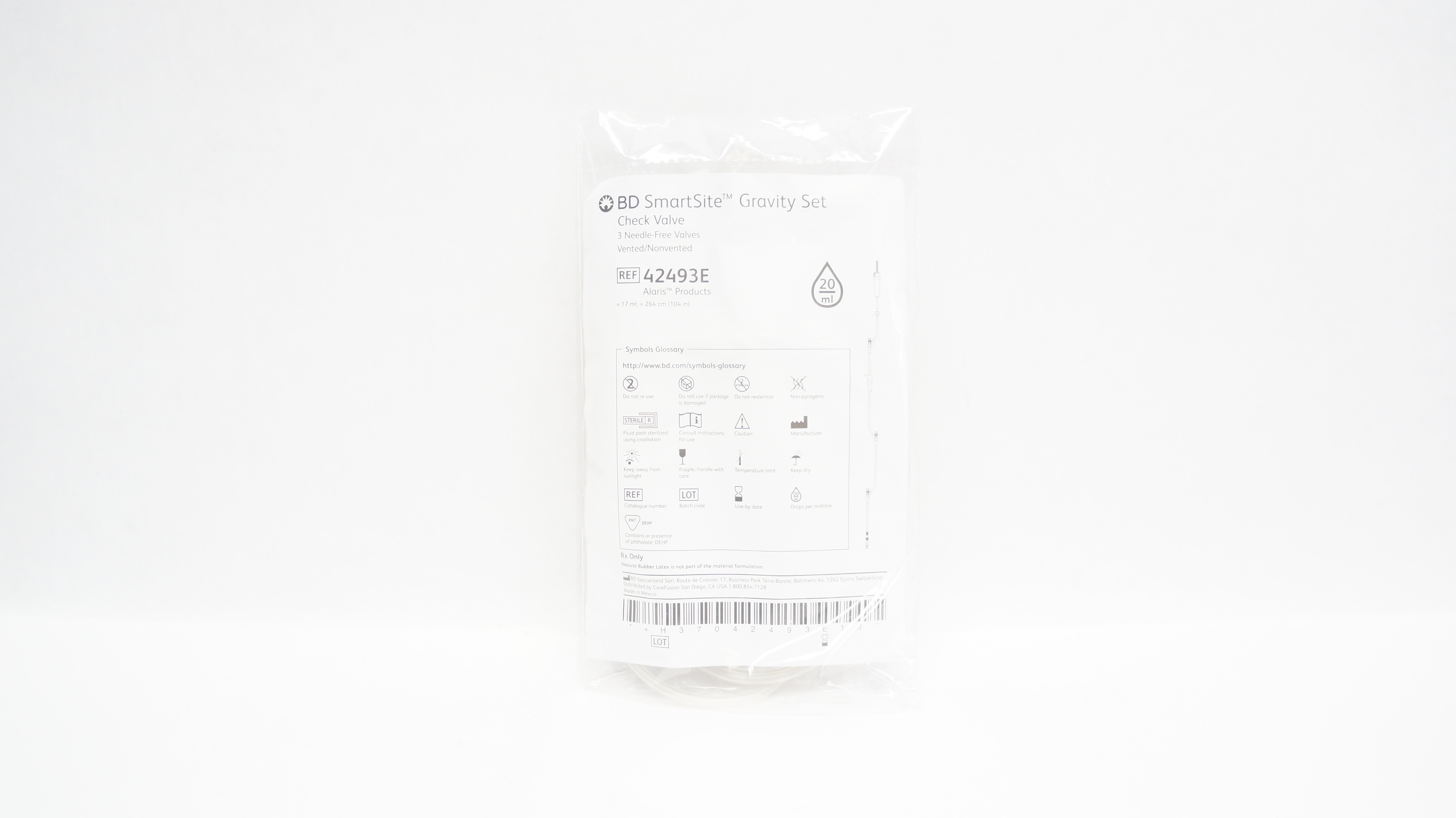 BD 42493E Alaris SmartSite Gravity Set 20Drops/ml, 17ml x 104inch