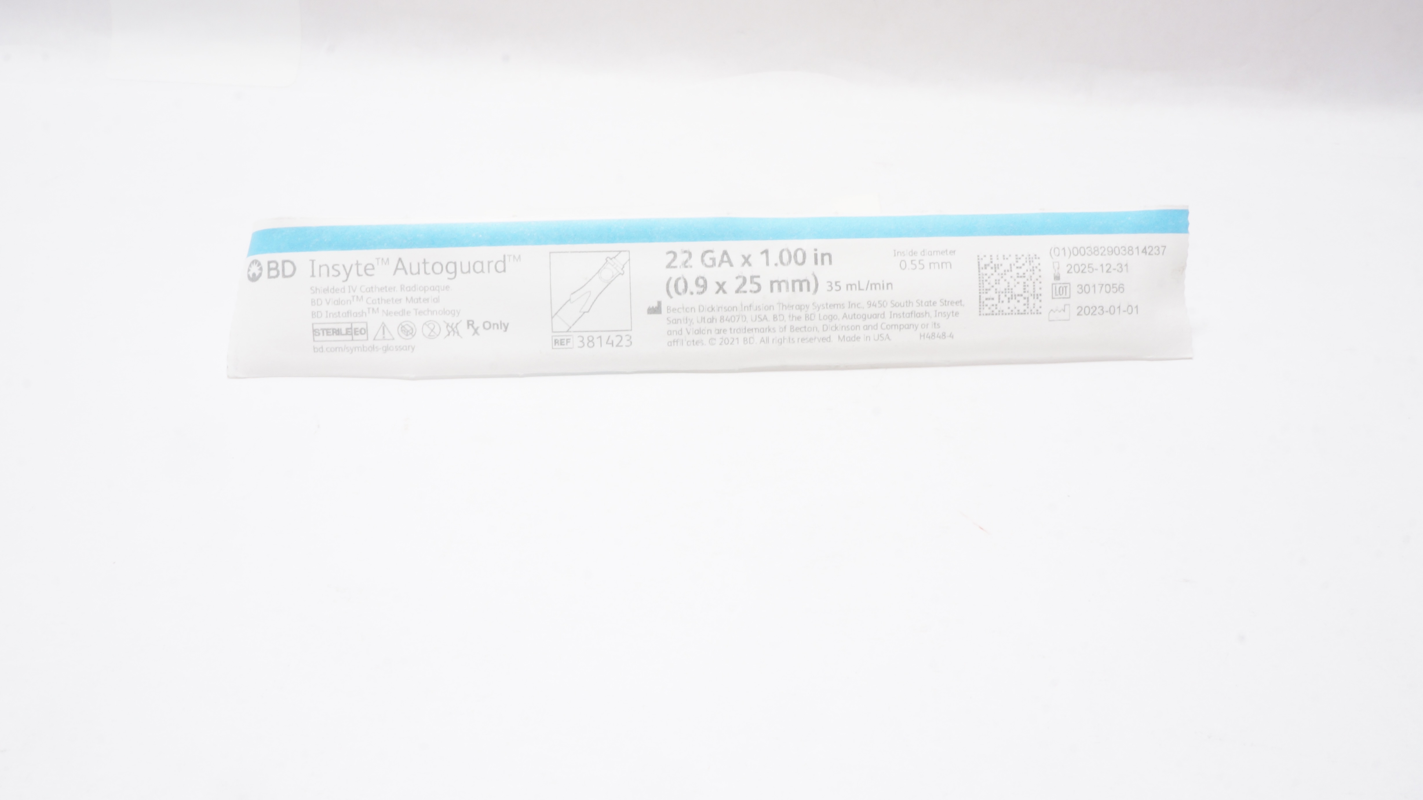 BD 381423 Vialon Autoguard Shielded IV Cath. 22Ga x 1.00inch, 35mL/min