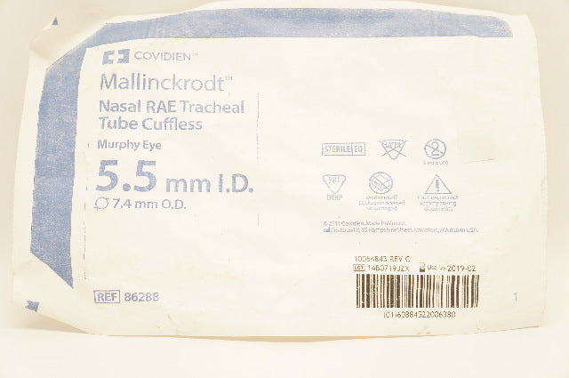 Covidien 86288 Mallinckrodt Nasal RAE Tracheal Tube Cuffless 5.5ID x 7.4mm OD(x)