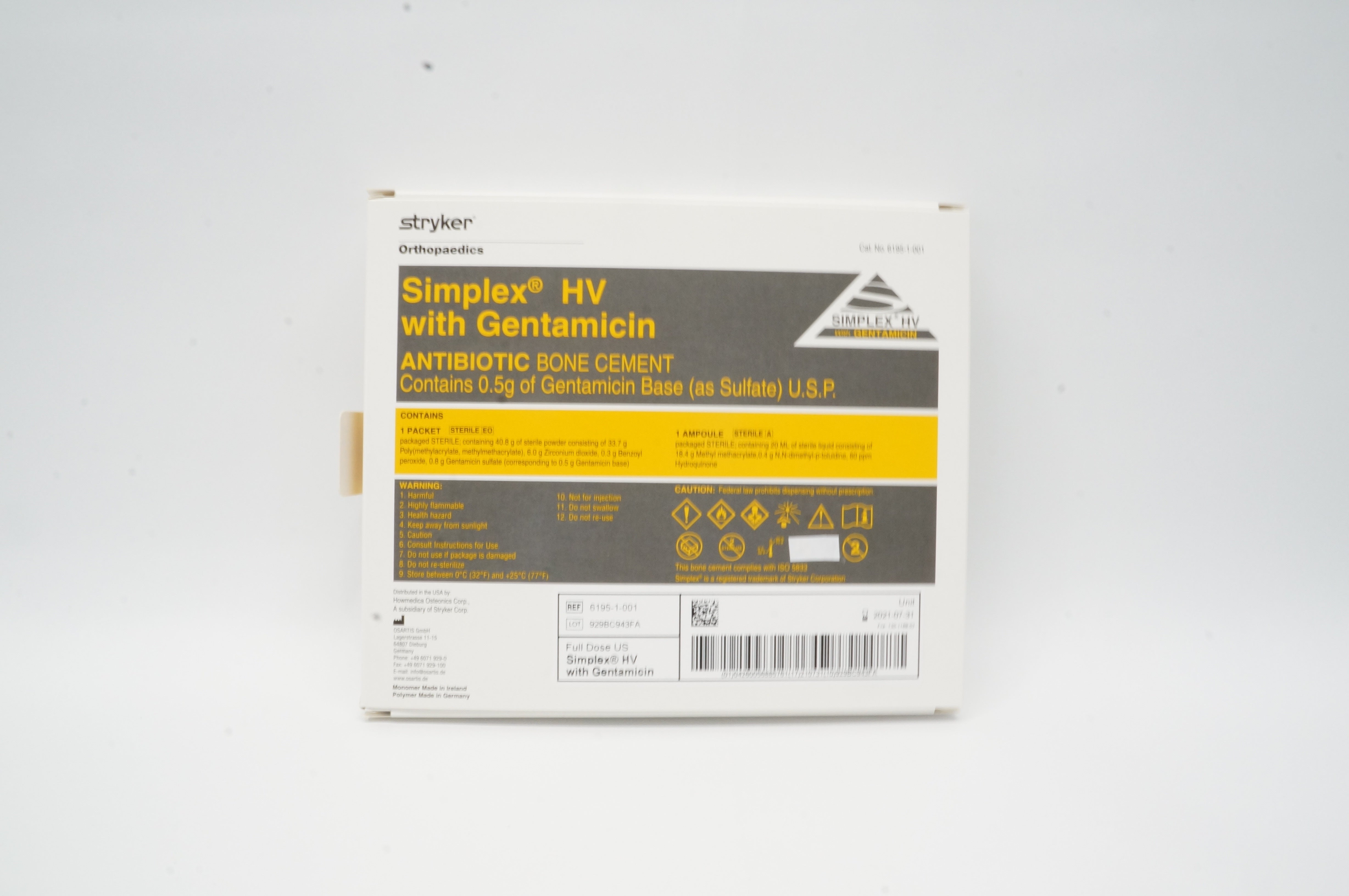 Stryker 6195-1-001 Osartis Simplex HV with Gentamicin Antibiotic Bone ...
