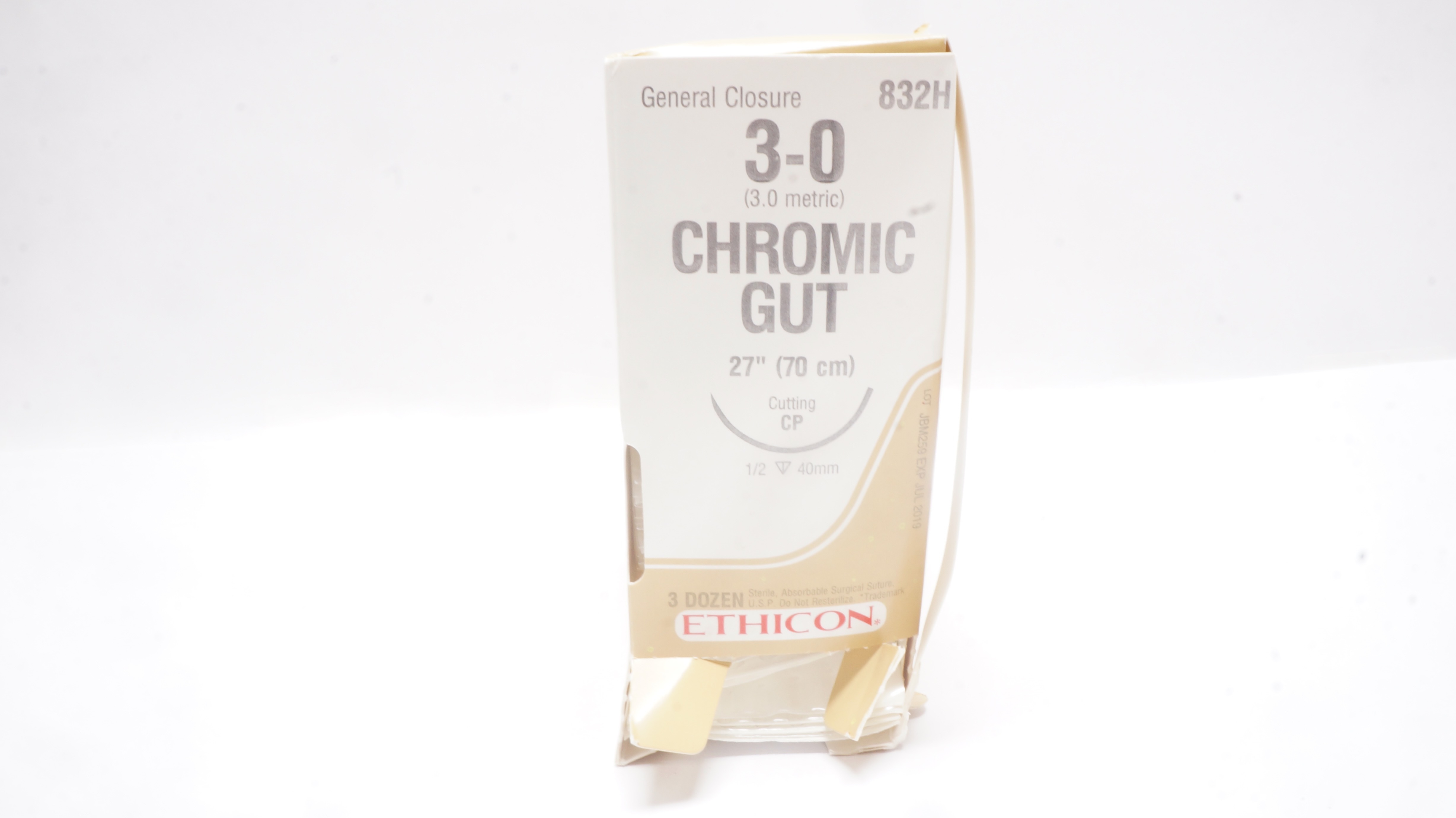 Ethicon 832H 3-0 Chromic Gut Cutting CP 1/2 40mm,27In - Box of 30 (x)