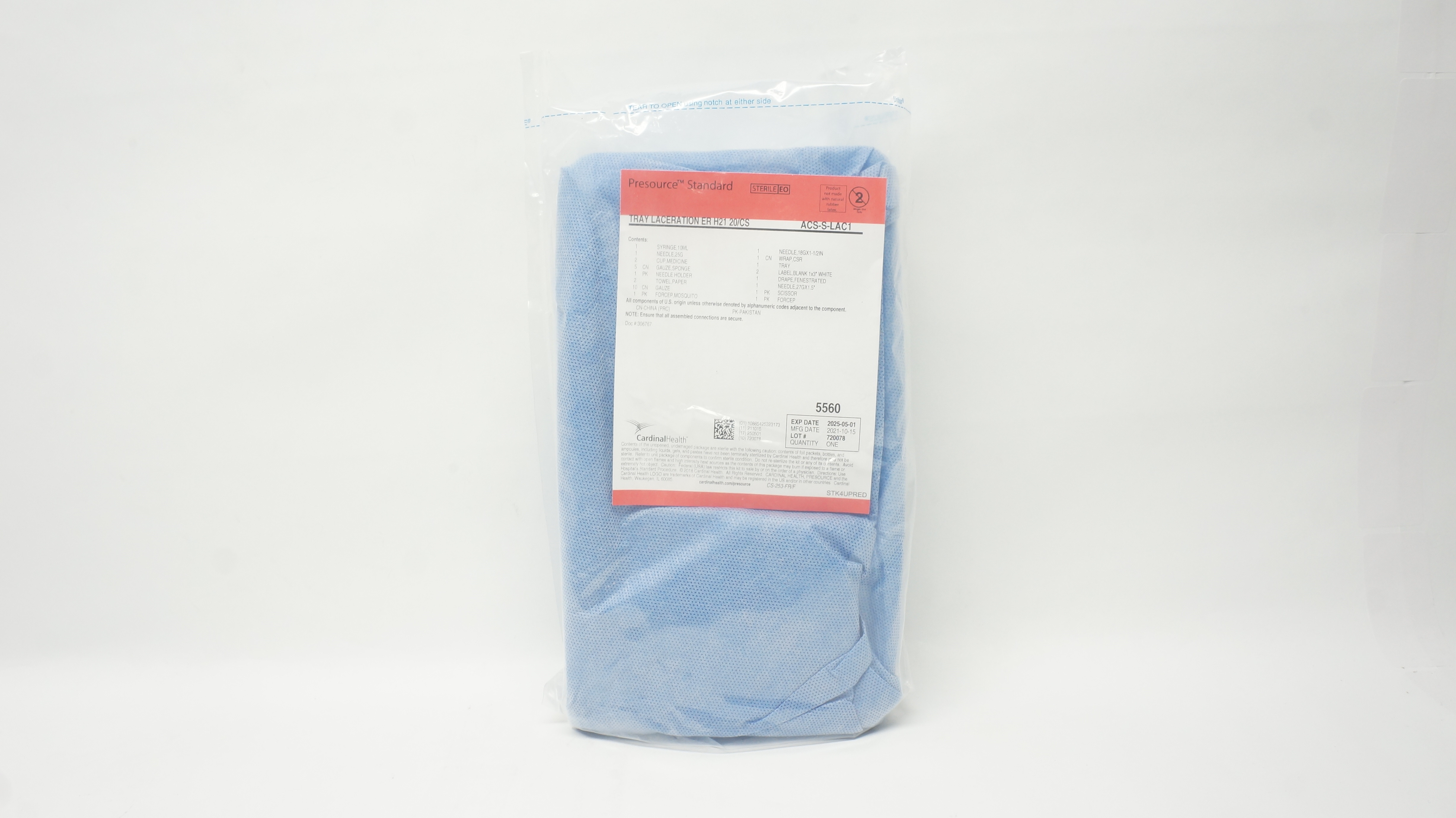 Cardinal Health ACS-S-LAC1 Presource Standard Tray Laceration ER H21 20/CS