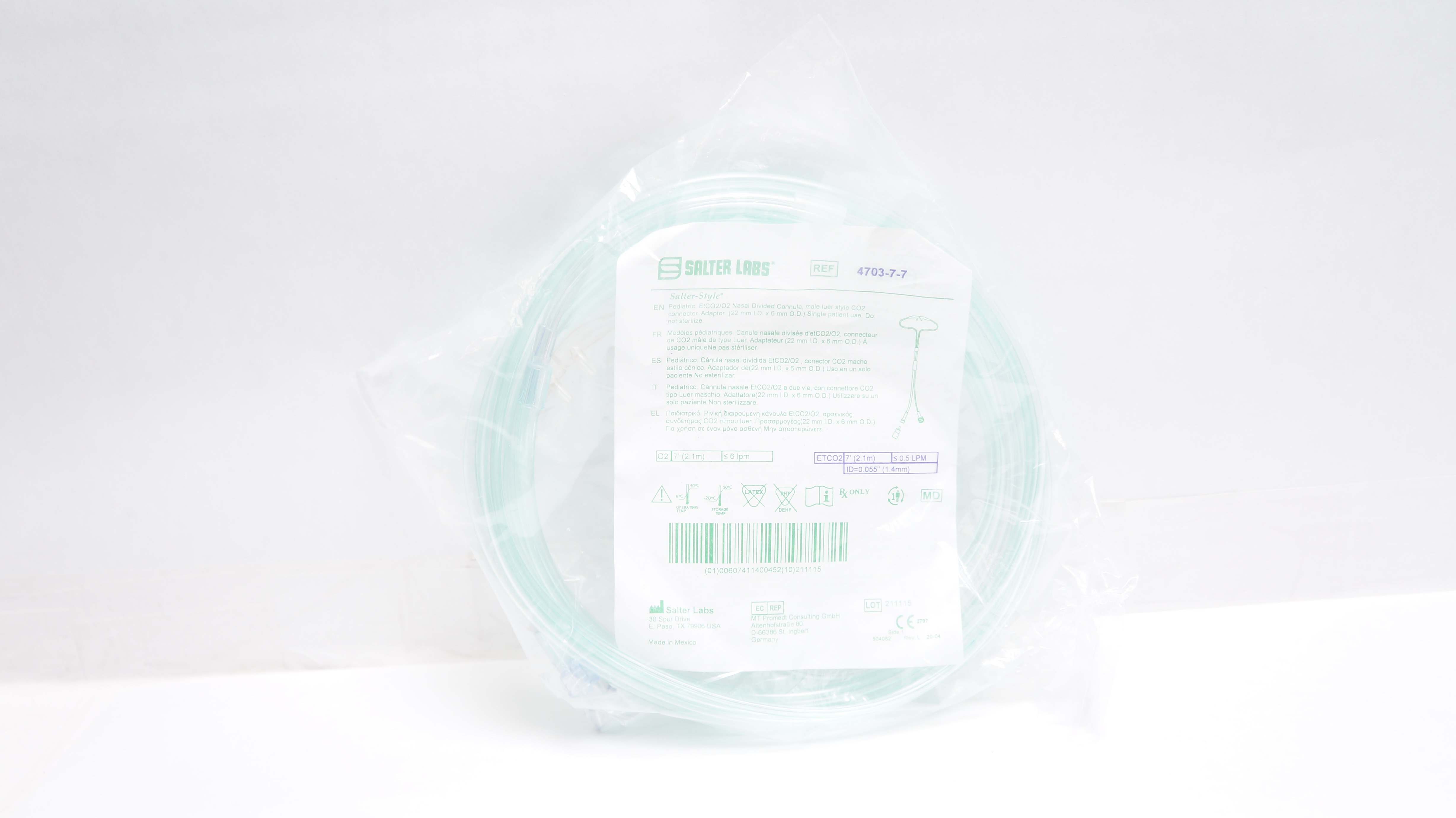 Salter Labs 4703-7-7 Pediatric EtCO2/O2 Nasal Divided Cannula