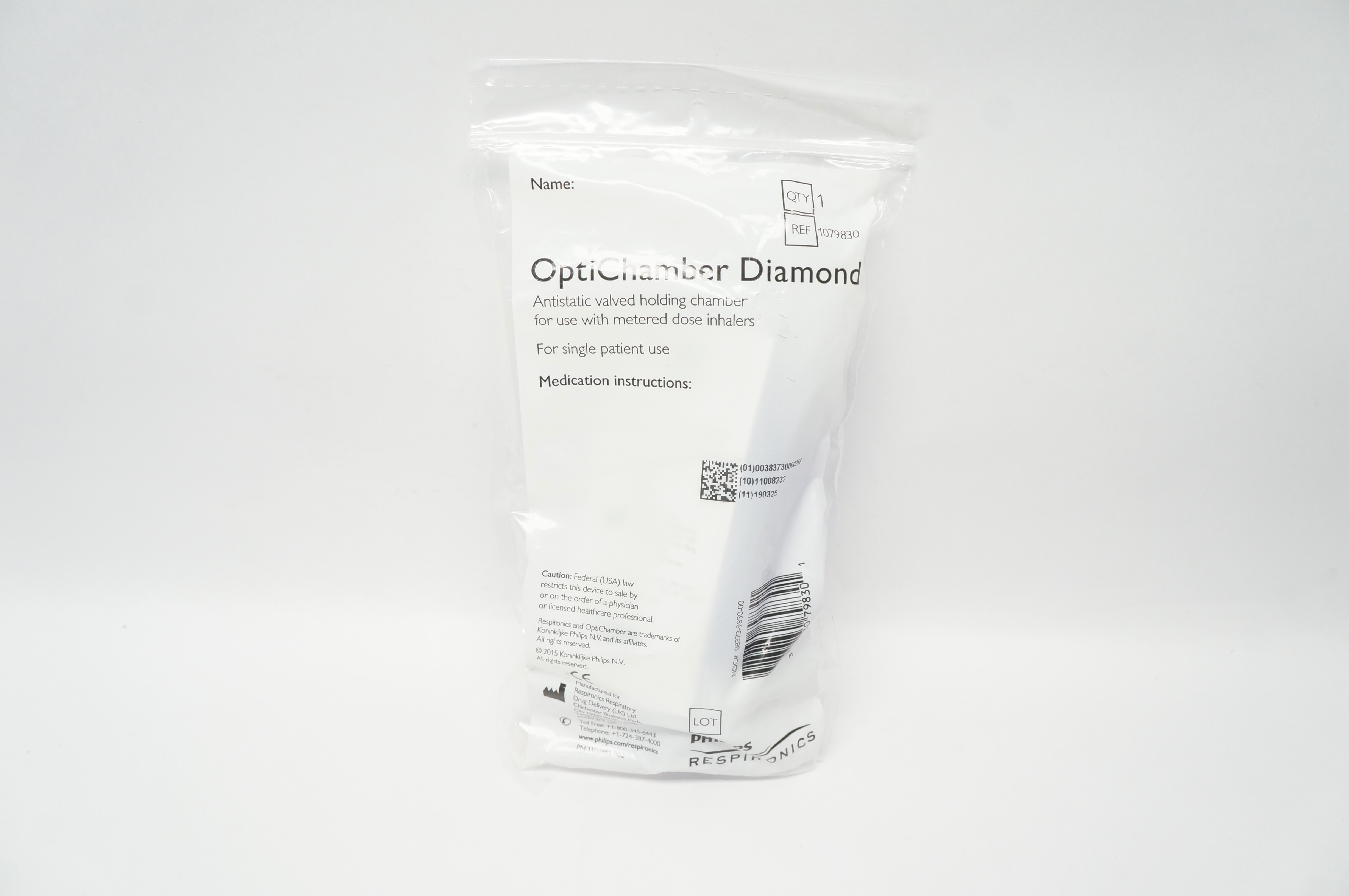 Philips 1079830 Respironics OptiChamber Diamond Antistatic Valved HoldingChamber