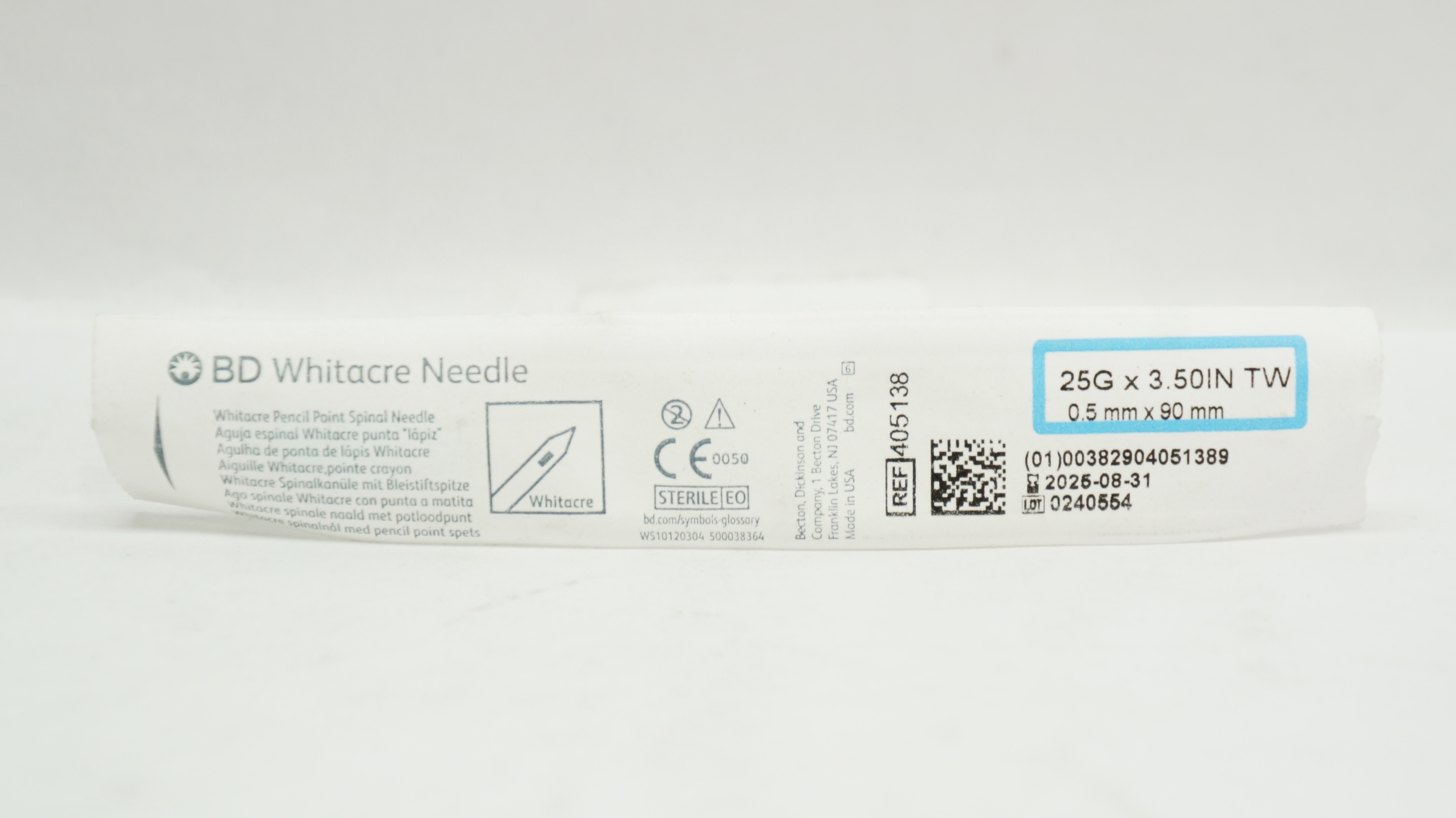 BD 405138 Whitacre Pencil Point Spinal Ndle 25Ga x 3.50inch