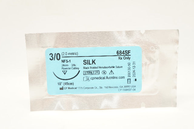 CP Medical 684SF 3/0 NFS-1 Silk Black Braided Stre 24mm 3/8c Reverse Cutting18in