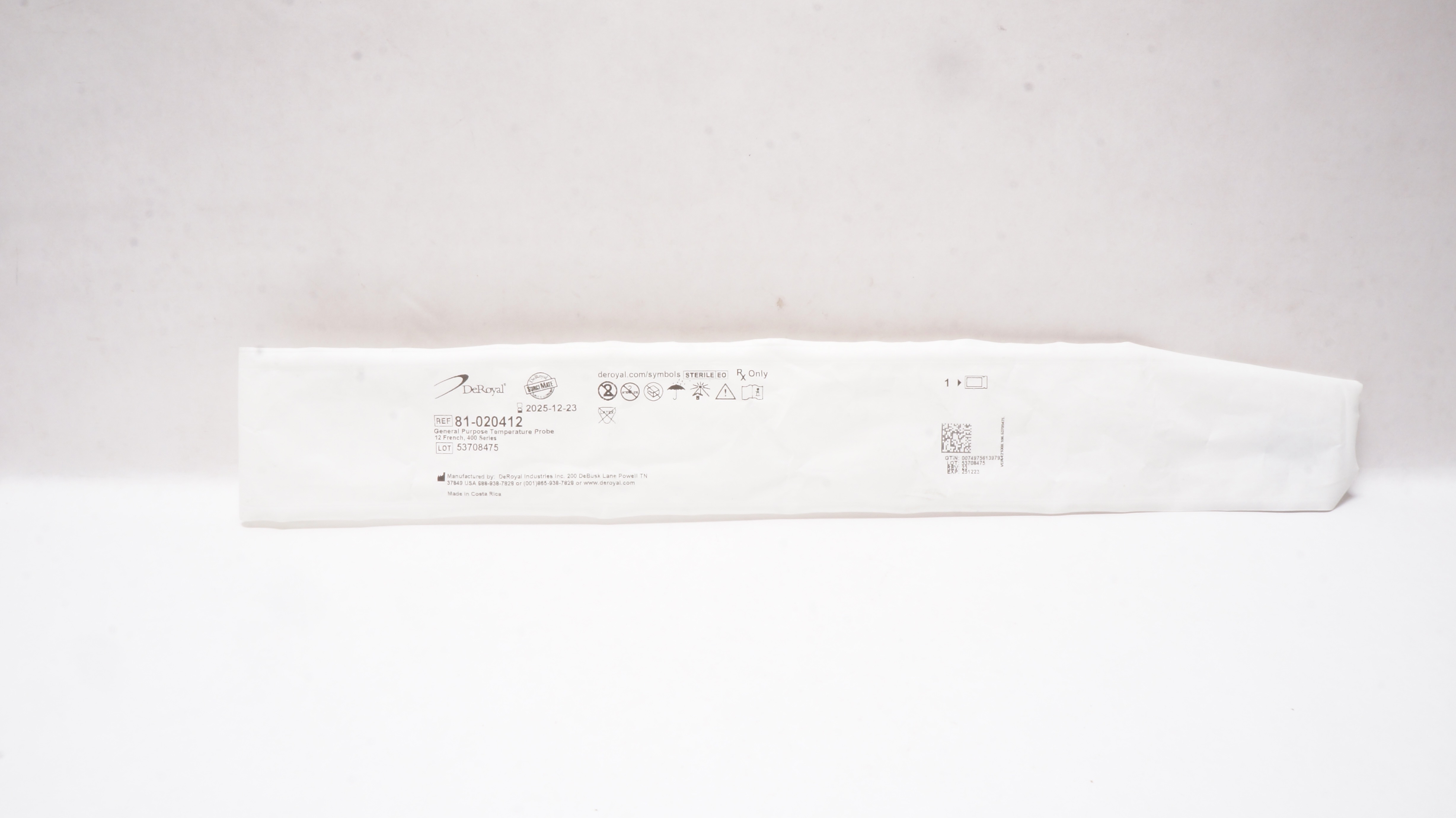 DeRoyal 81-020412 General Purpose Temperature Probe 12Fr. 400 Series