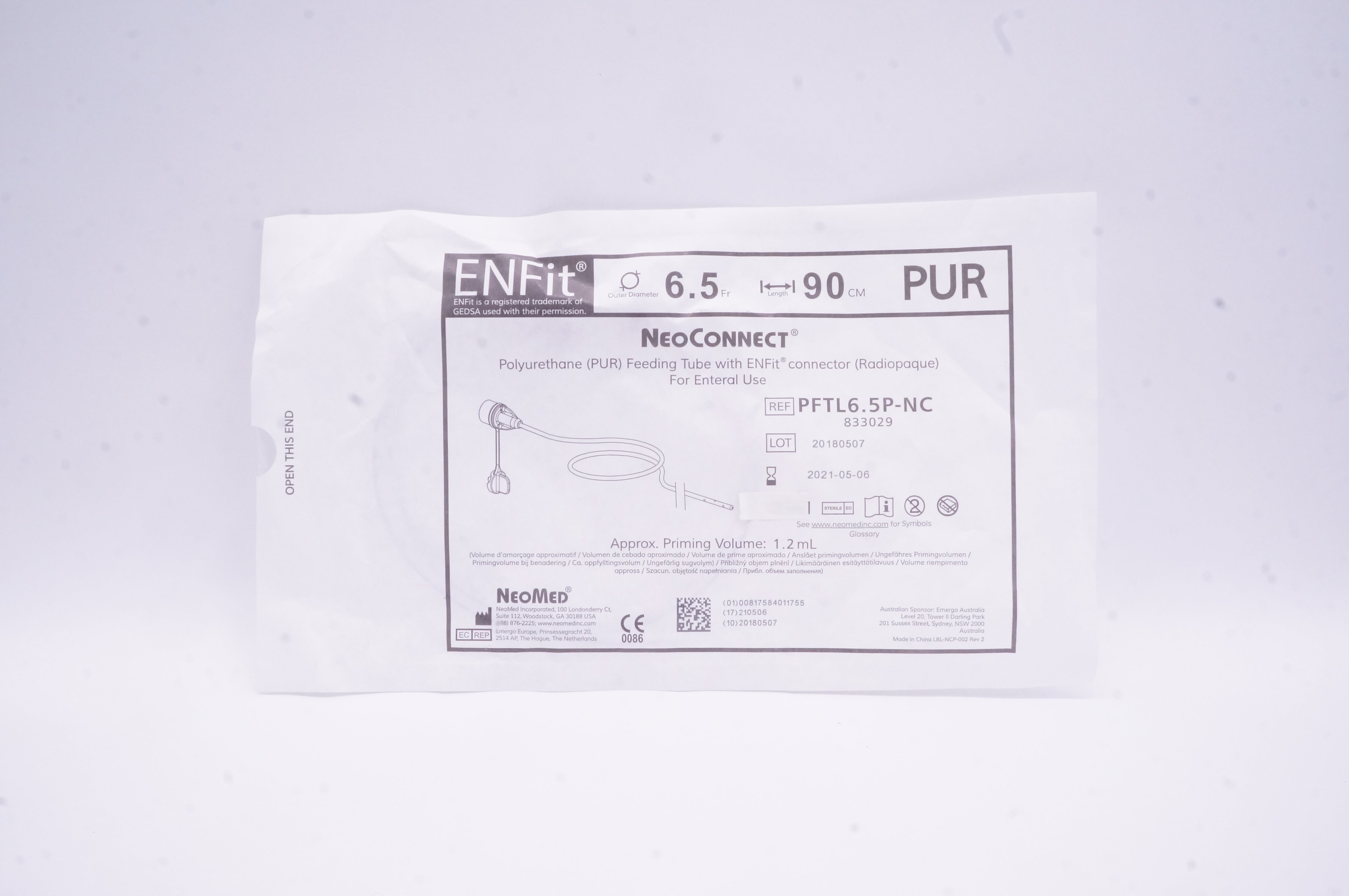 NeoMed PFTL6.5PNCNeoConnect PUR Feeding Tube with ENFit connector