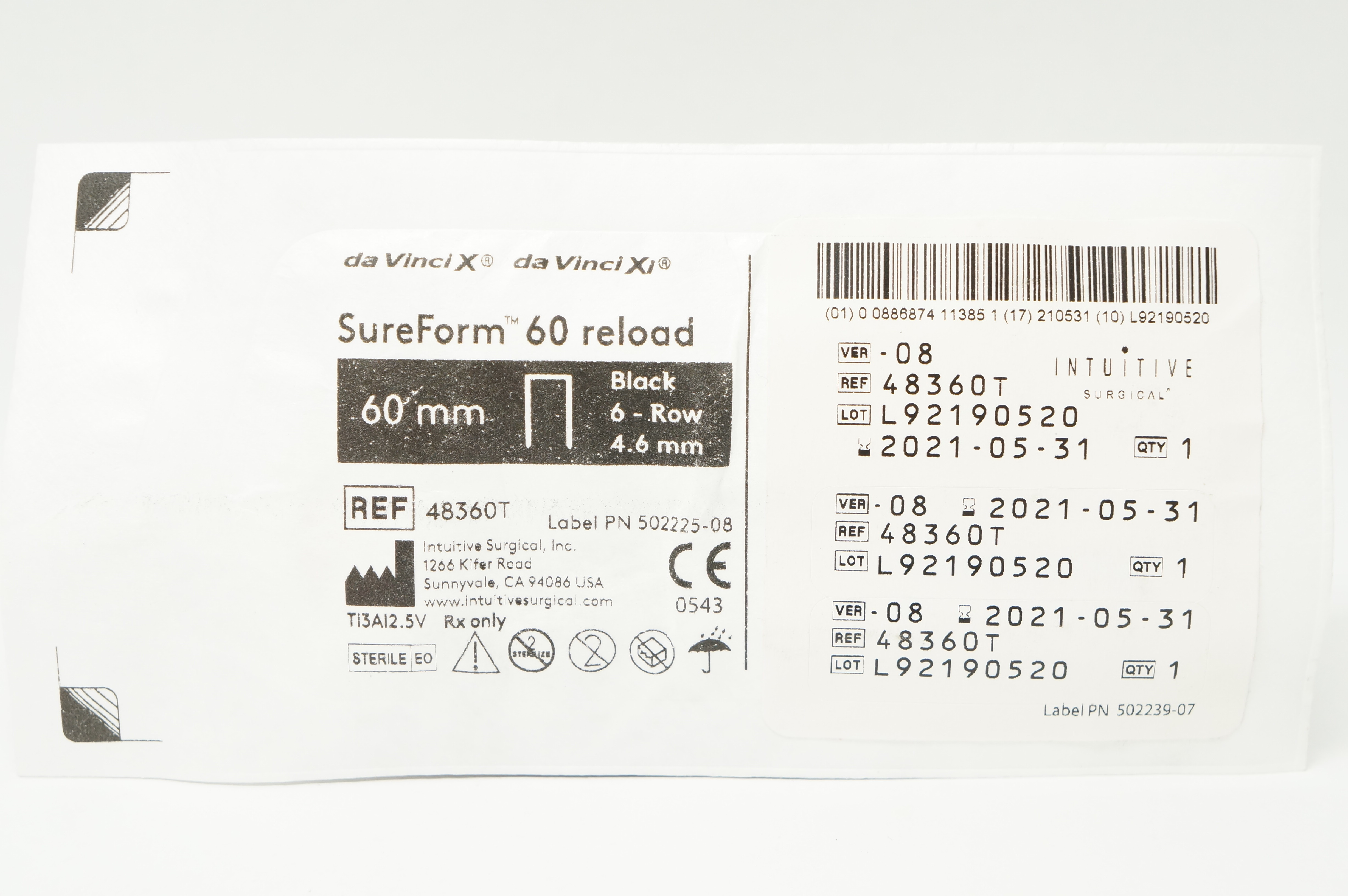 Intuitive Surgical 48360T da Vinci X, Xi SureForm 60 Reload Black 6-Row 4.6mm(x)