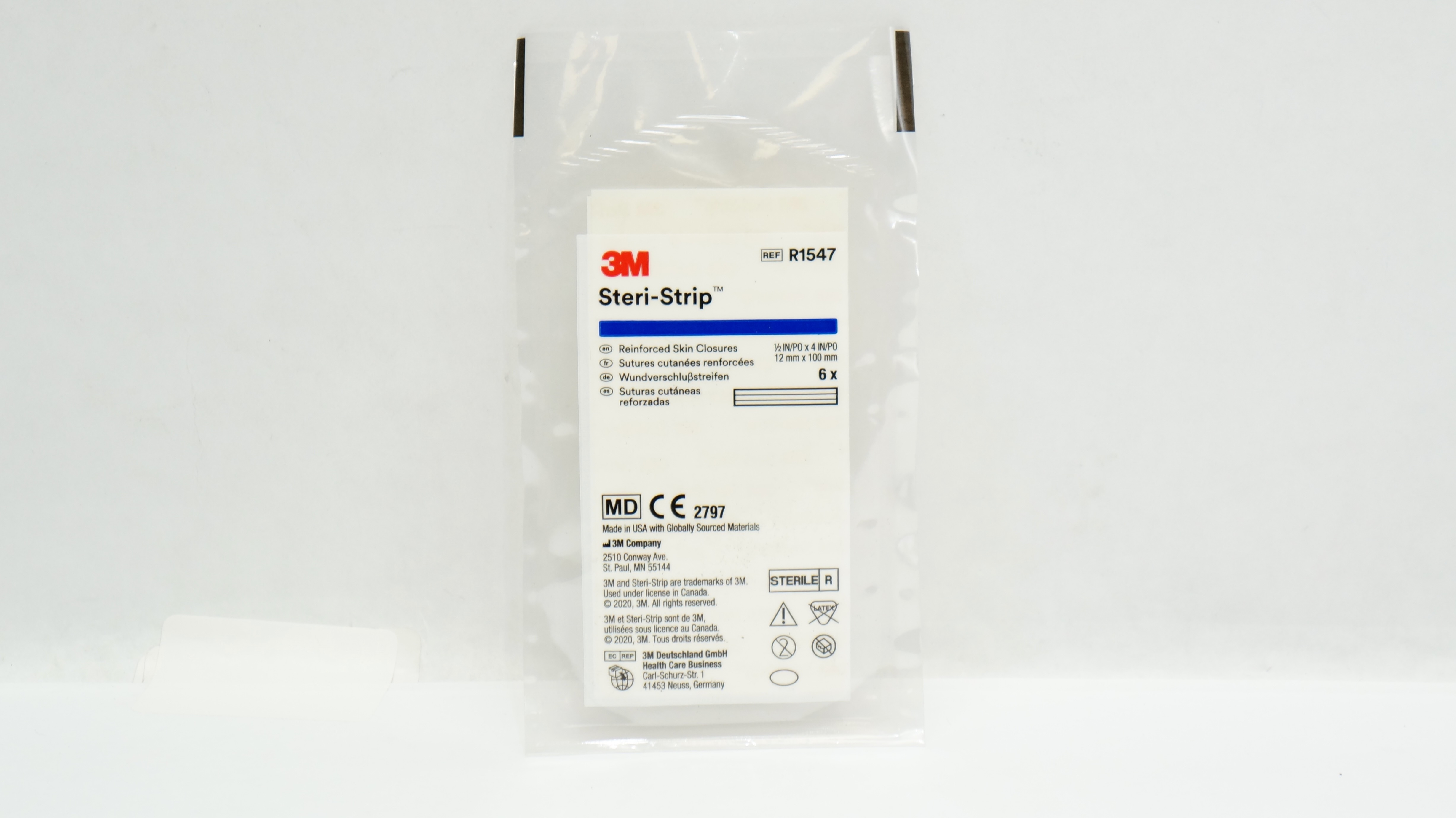 3M R1547 Steri-Strip Reinforced Skin Closures 1/2inch x 4inch - Pack of 6