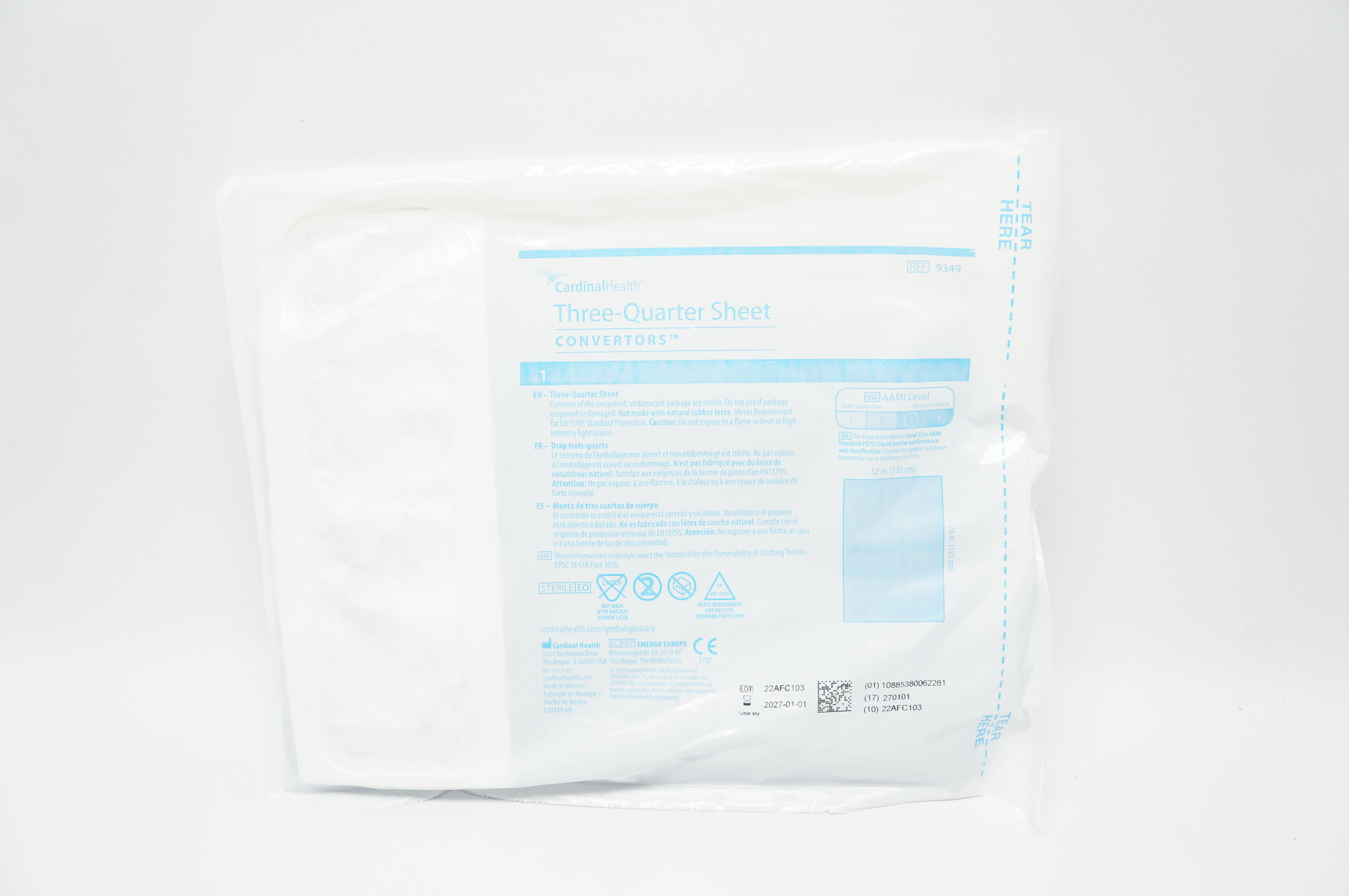Cardinal Health 9349 Convertors Three-Quarter Sheet  52inch x 76inch