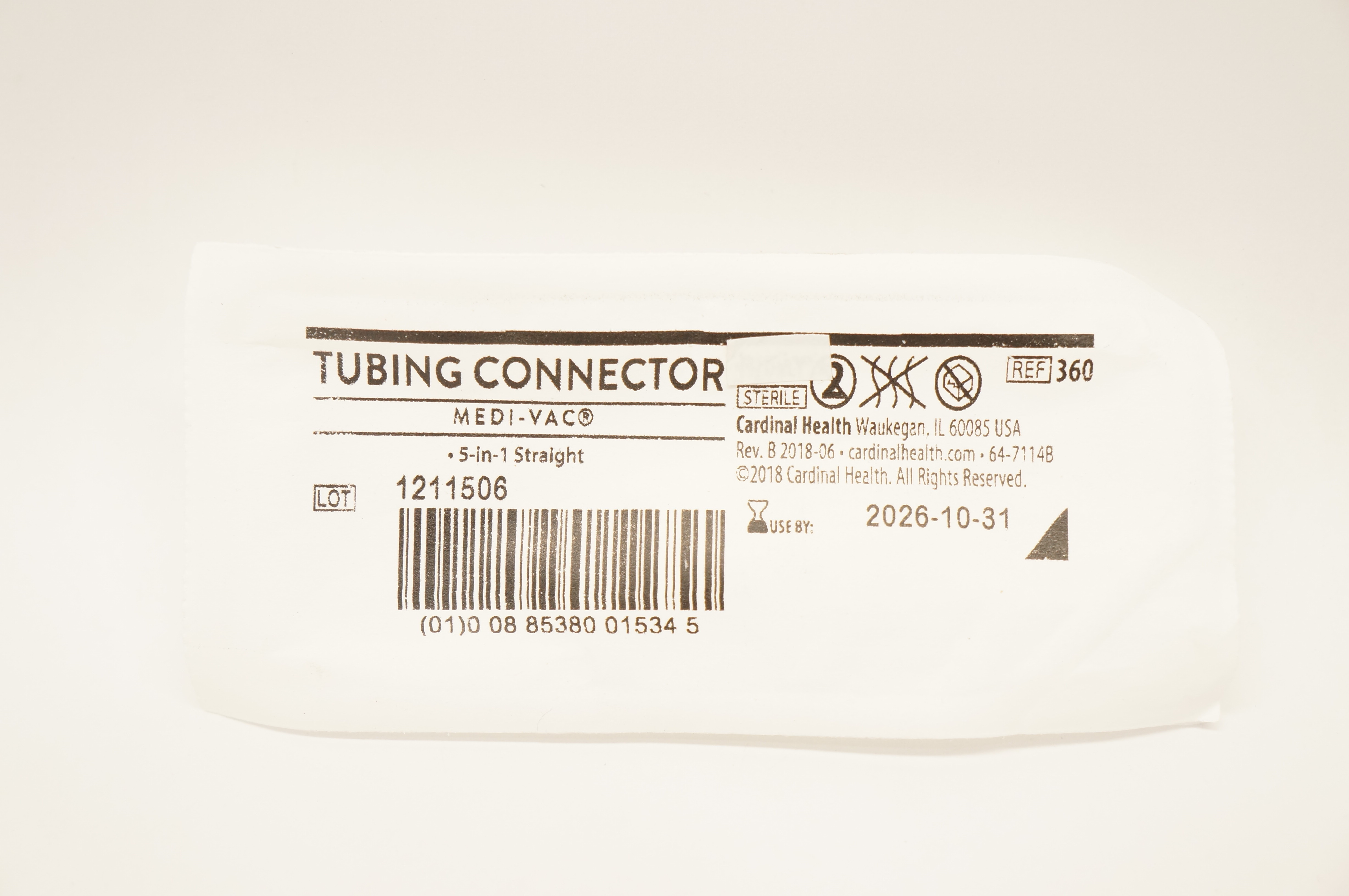 5 In 1 Connector Cardinal Health 360 Medi-Vac Tubing Connector 5-in-1 Straight