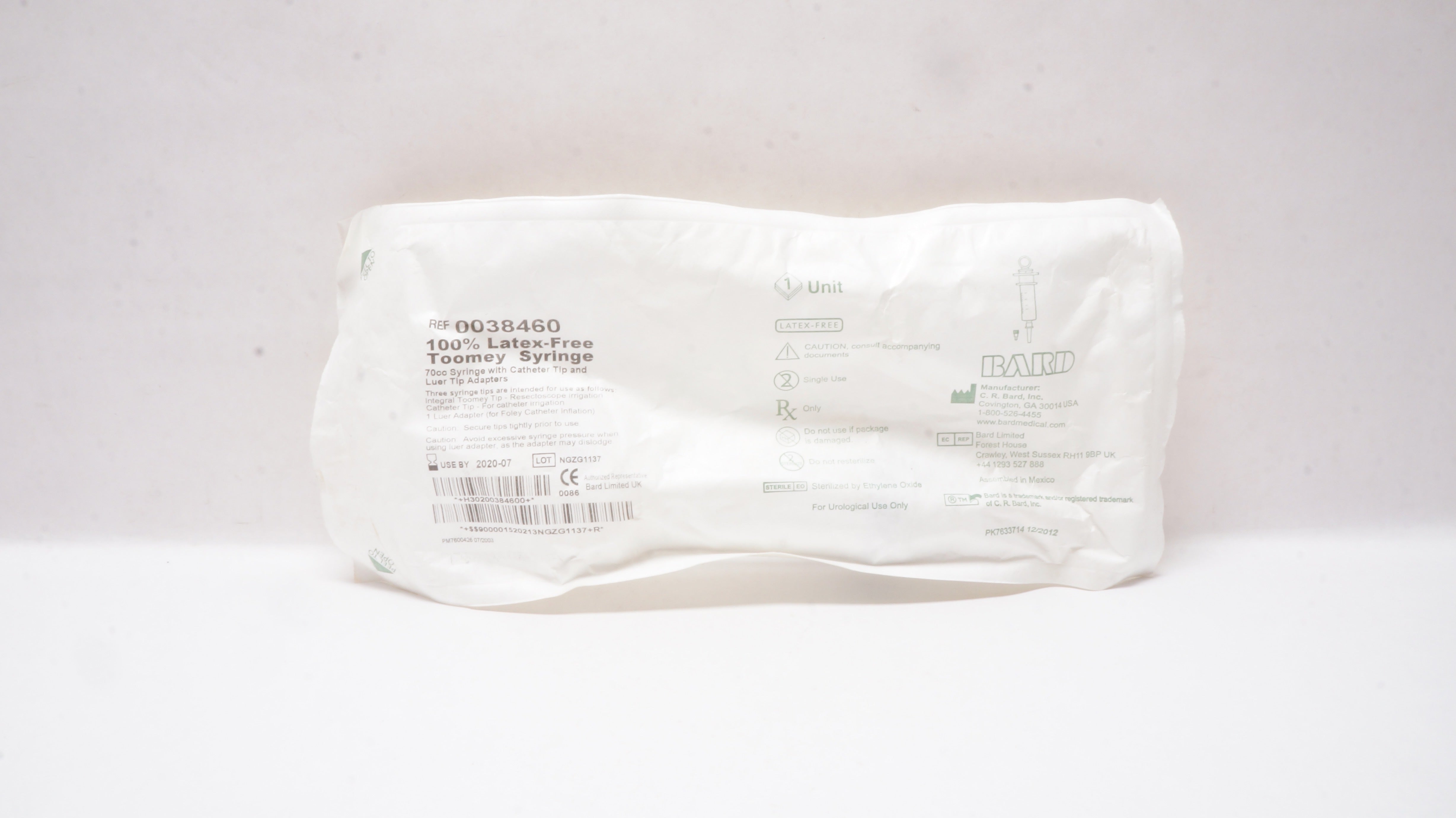 Bard 0038460 Toomey Syringe 70cc With Cath. Tip & Luer Tip Adapters (x)