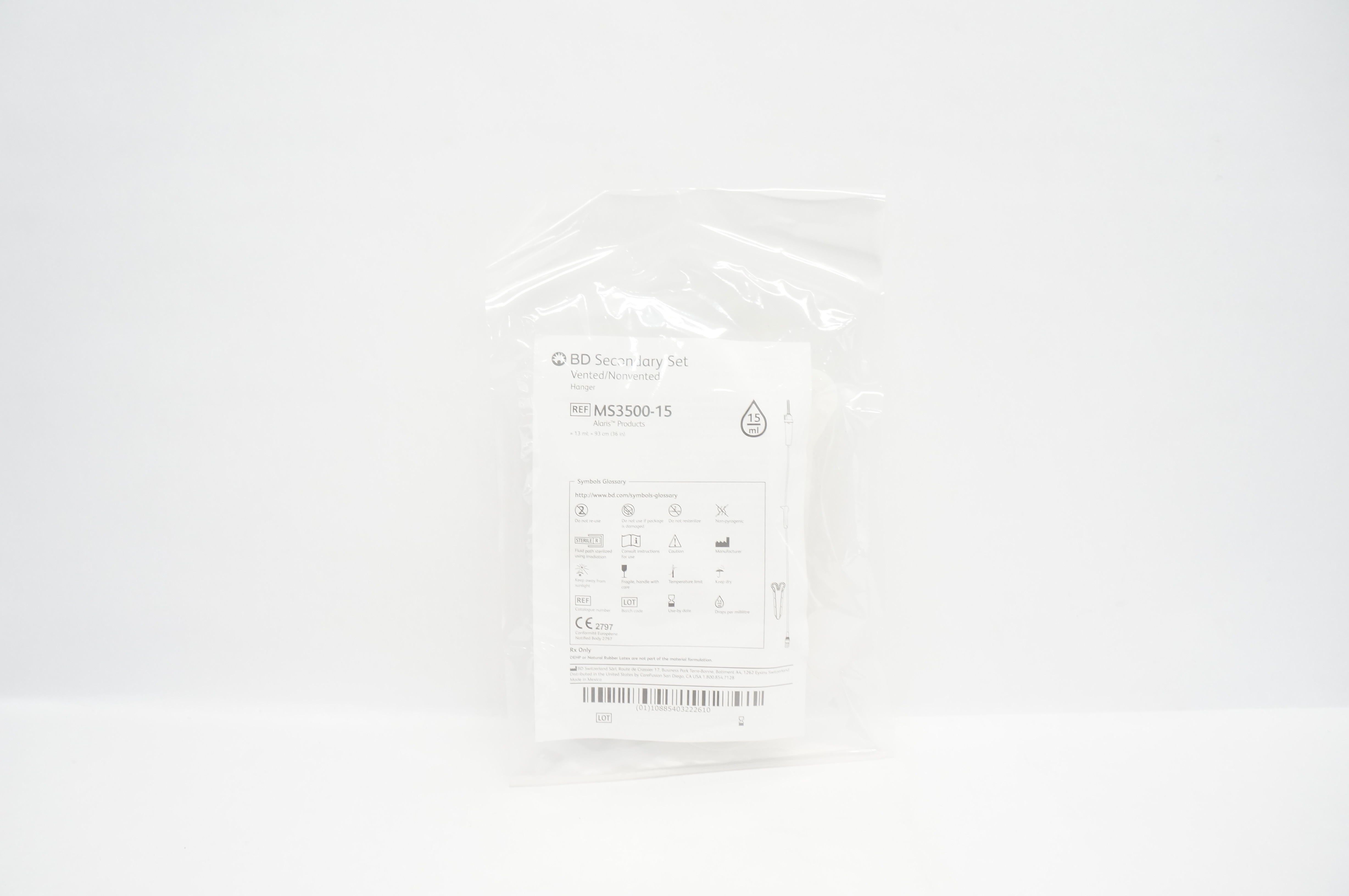 BD MS3500-15 Alaris Secondary Set Vented/Nonvented Hanger 13 mL x 36 inch