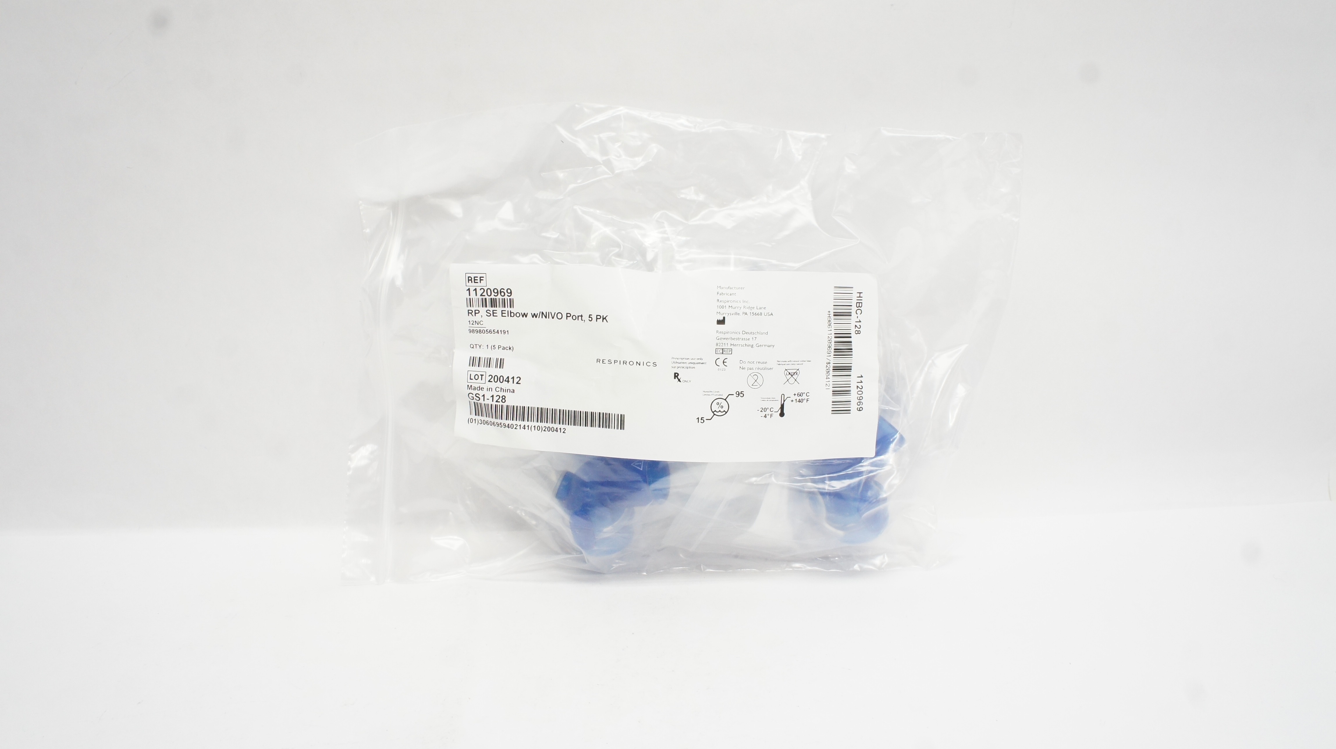 Respironics 1120969 RP,SE Elbow W/NIVO Port - Pack of 5