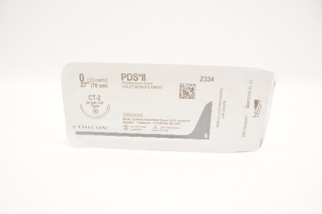 Ethicon Z334 0 PDS II Polydioxanone Stre CT-2 26mm 1/2c Taper, 27inch