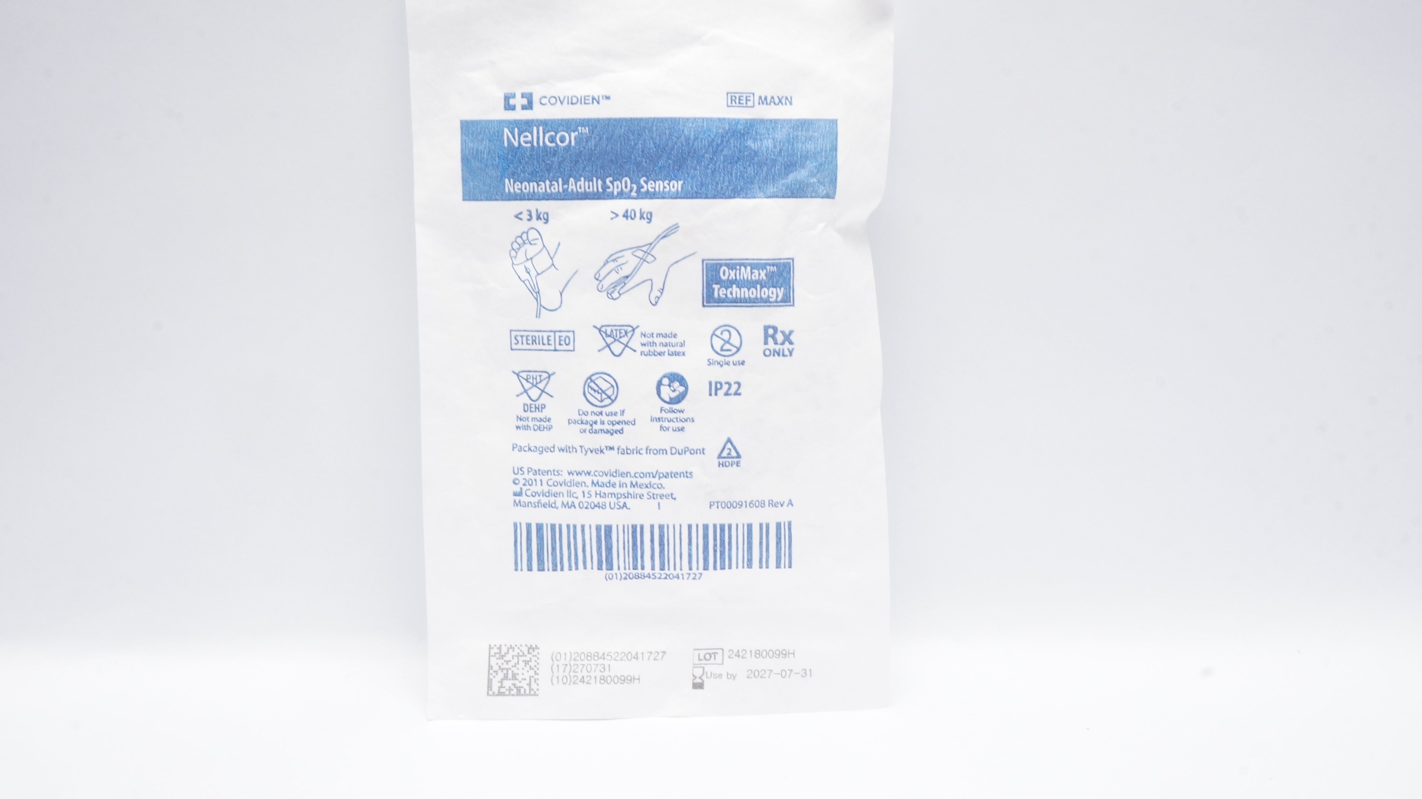Covidien MAXN-NS Nellcor Neonatal-Adult SpO₂ Sensor <3kg >40kg (x)
