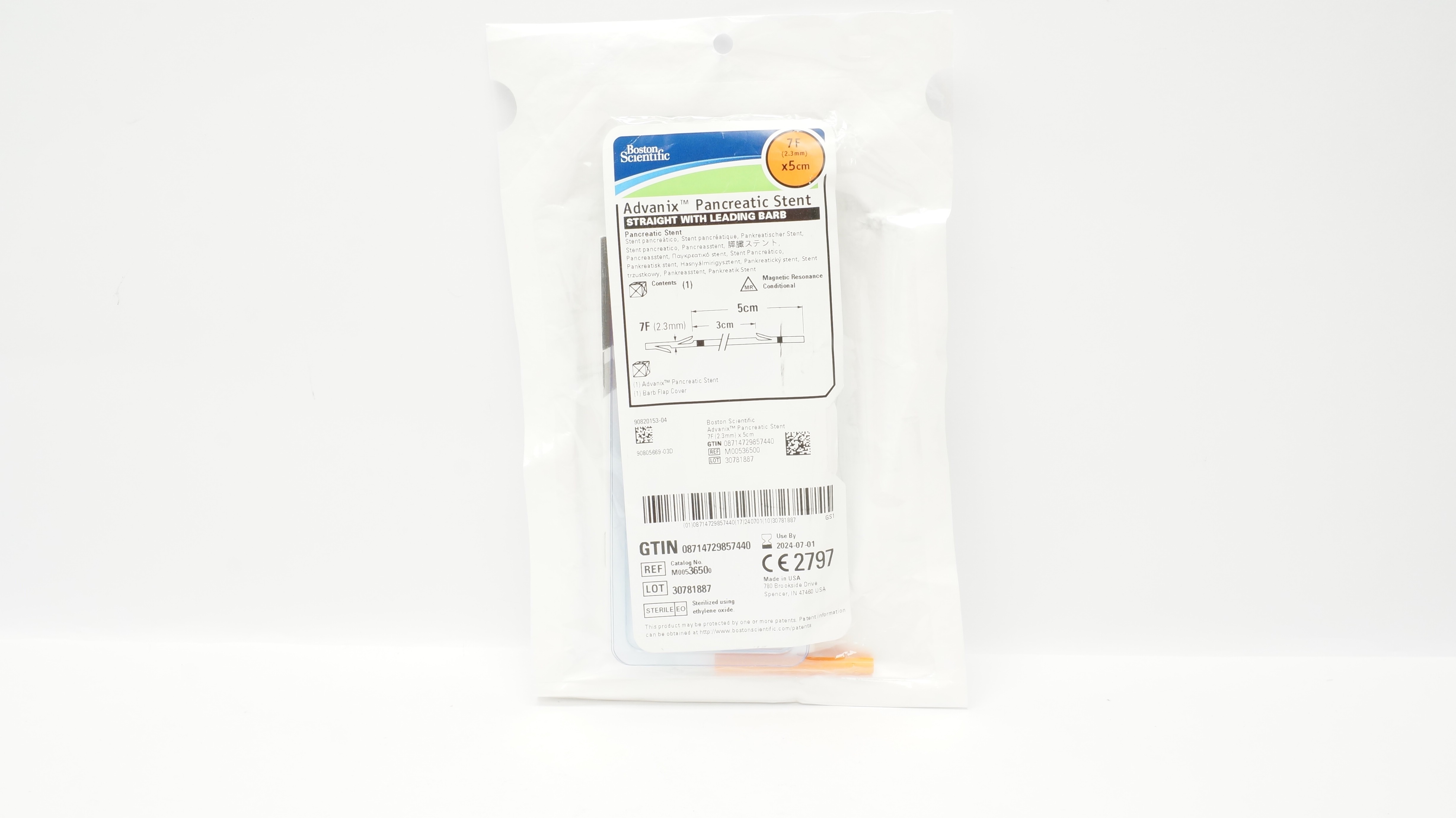 Boston Scientific M00536500 Advanix Pancreatic Stnt 7F x 5cm (x)