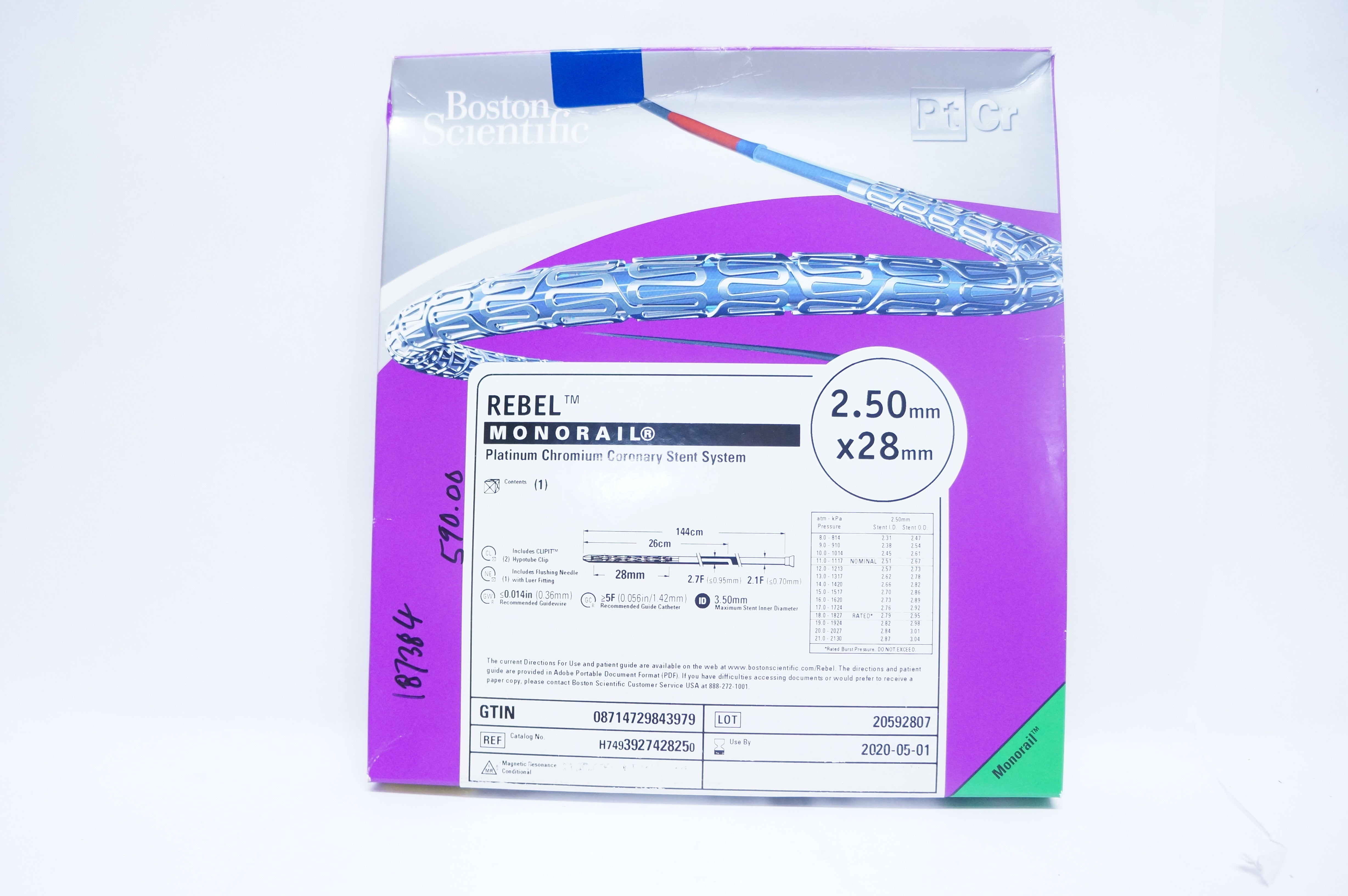 Boston Scientific 392742825 REBEL Monorail Platinum Chromium 2.50mm x 28mm (x)