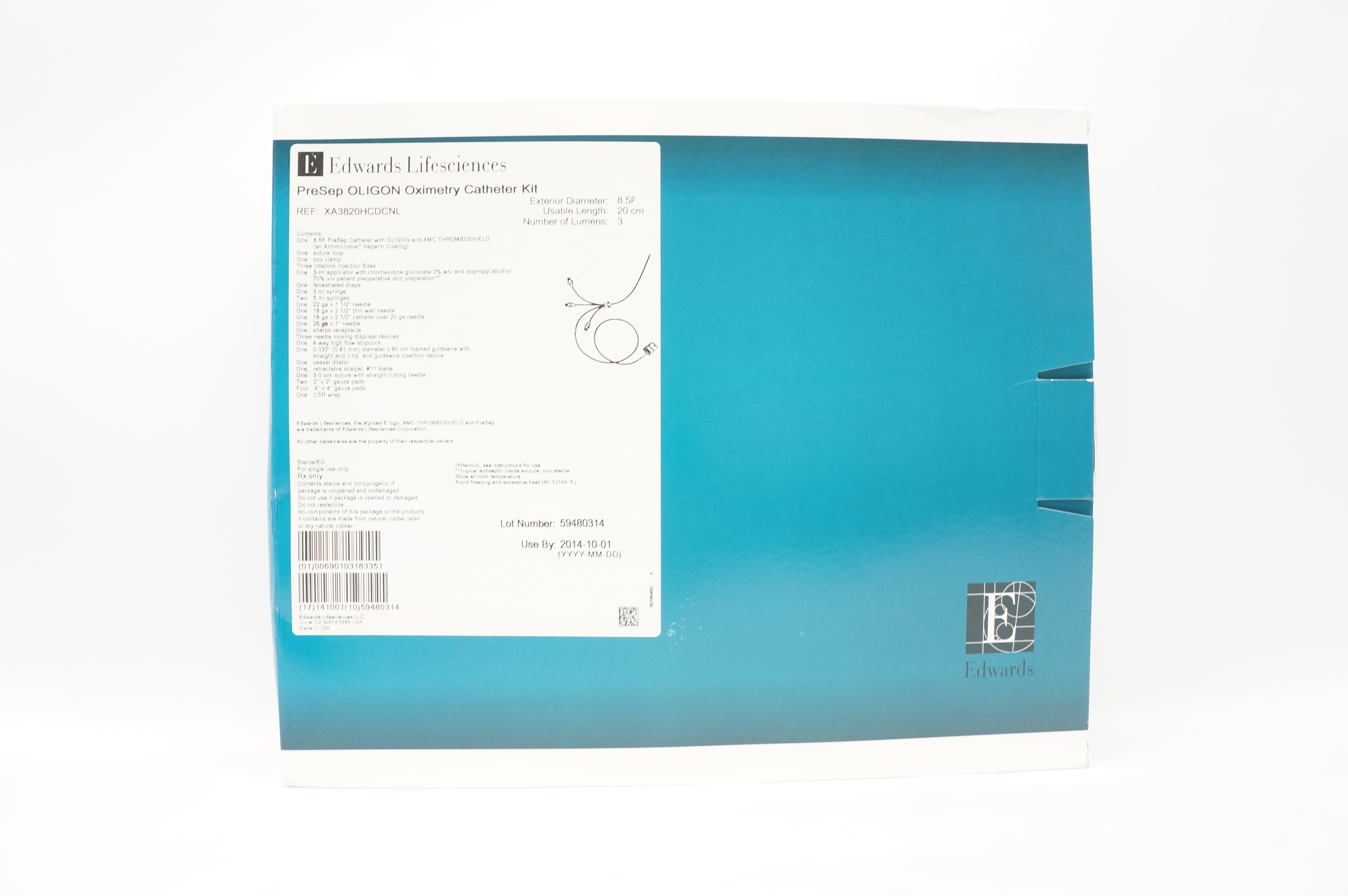 Edwards Lifesciences XA3820HCDCNL PreSep OLIGON Oximetry Cath Kit 8.5F (x)