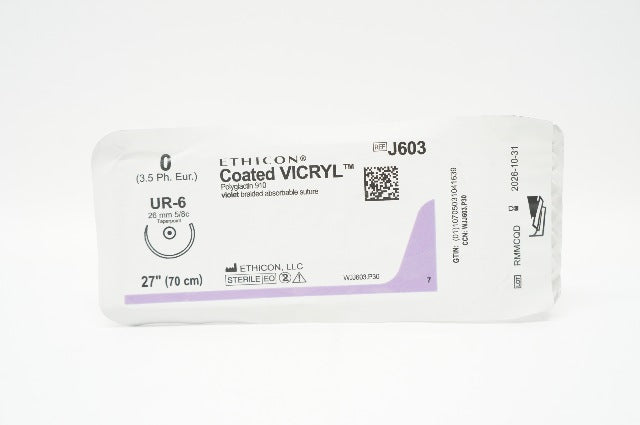 Ethicon J603 0 Coated VICRYL Polyglactin Stre UR-6 26mm 5/8c Taper, 27inch