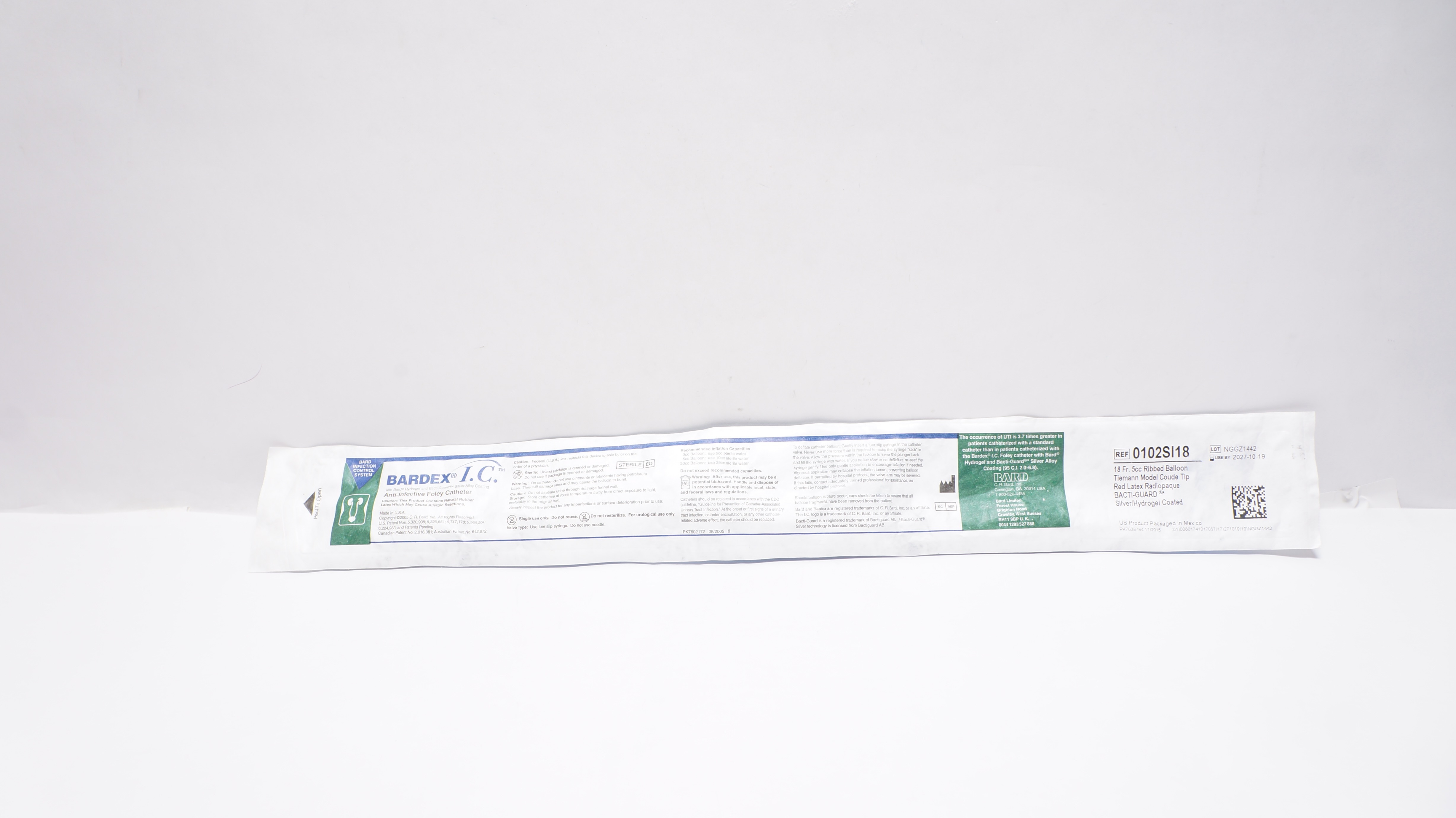 Bard 0102SI18 Bardex I.C. Anti-Infective Foley Cath. 18Fr. 5cc