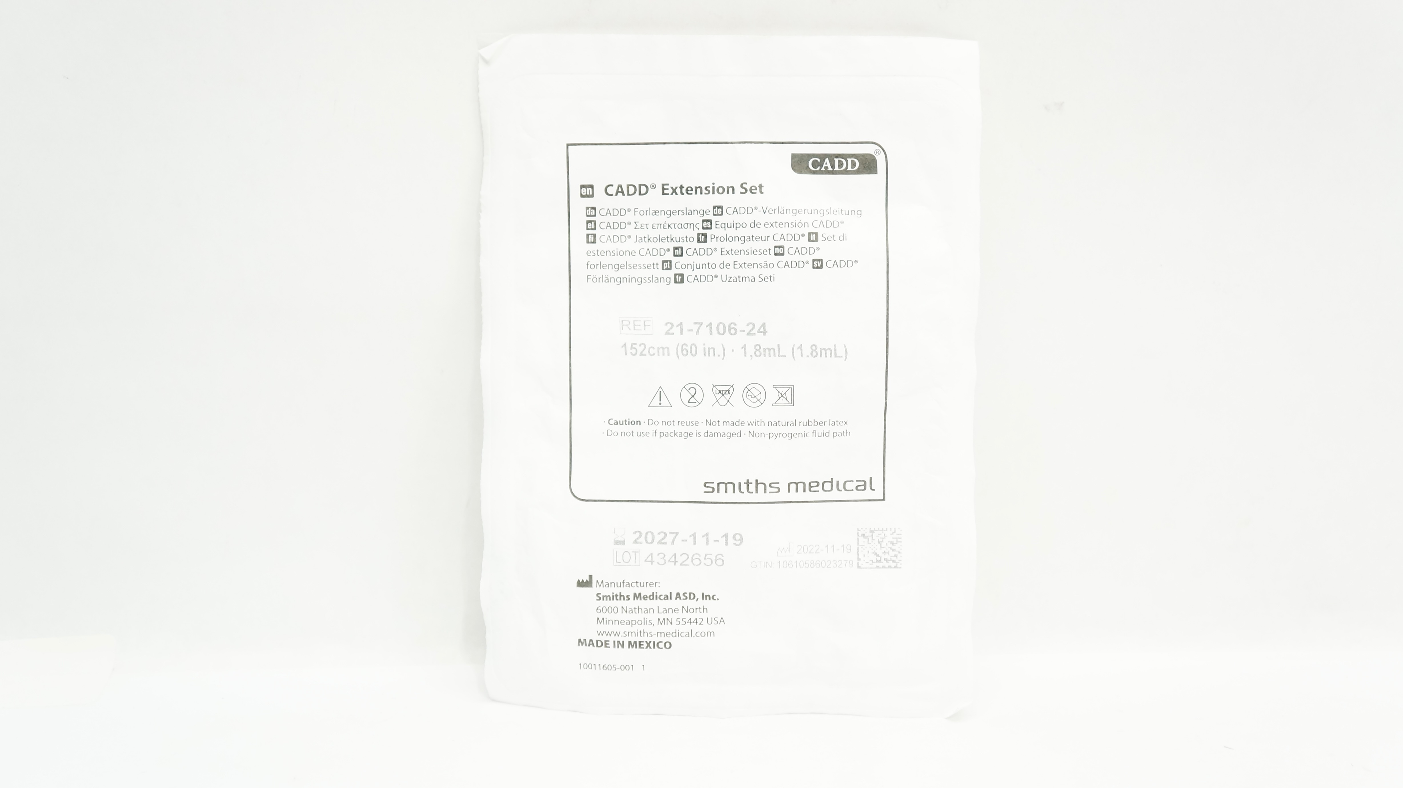 Smiths Medical 21-7106-24 CADD Extension Set 60inch x 1.8mL