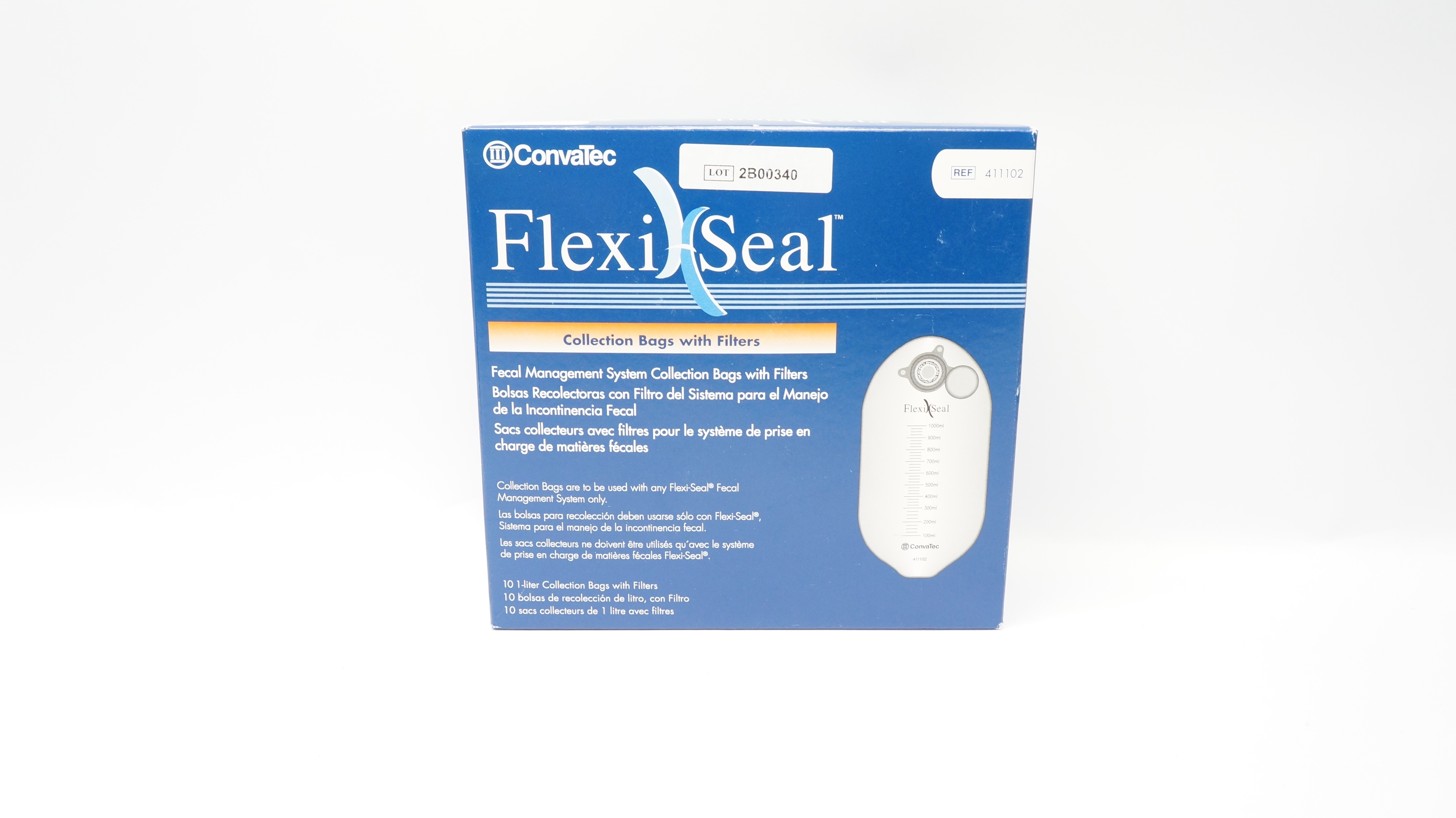 ConvaTec 411102 Flexi-Seal FMS Collection Bag w/Filter; Size 1 liter - Box of 10