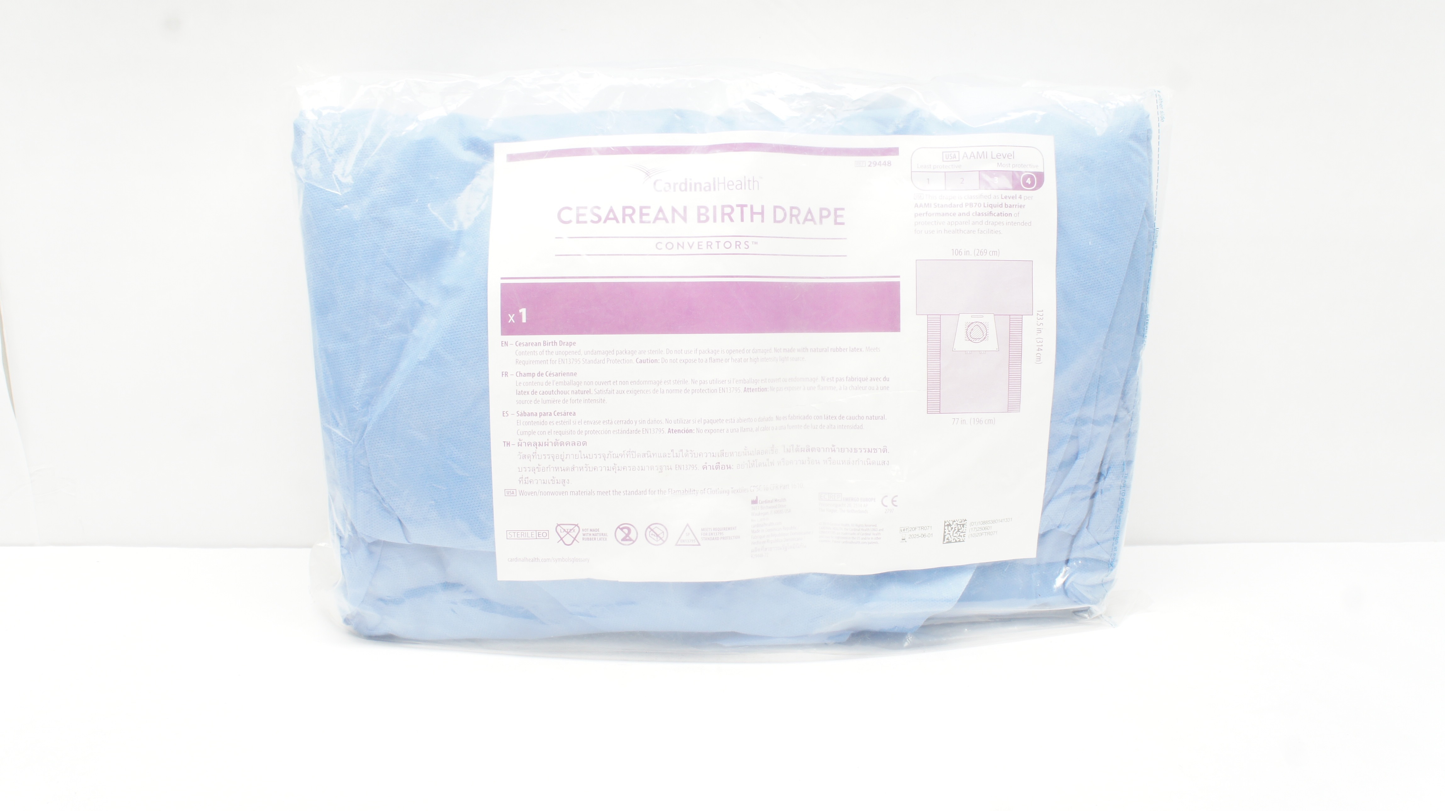 Cardinal Health 29448 Convertors Cesarean Birth Drape 106 x 77 x 133.5inch